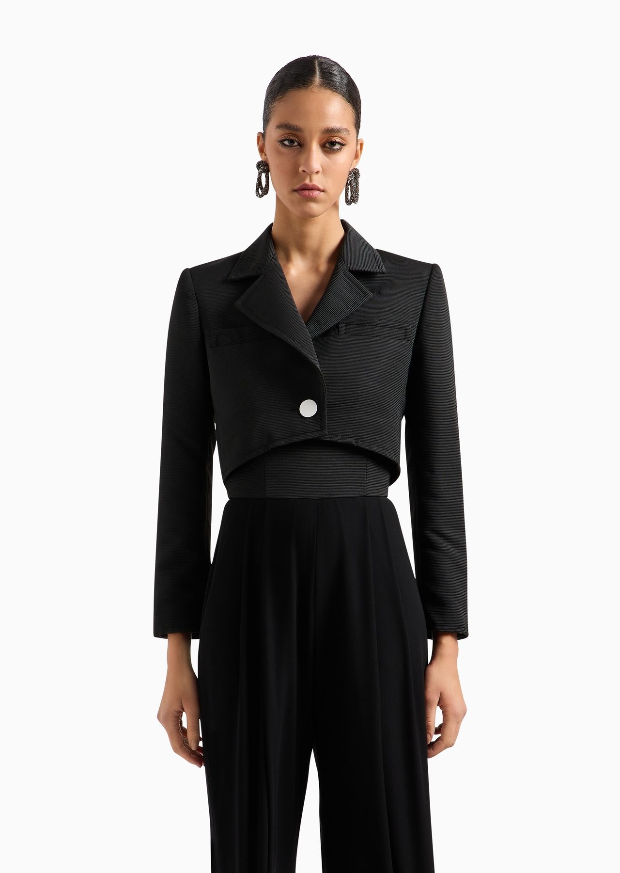 Cropped jacket with lapels in technical faille - 2