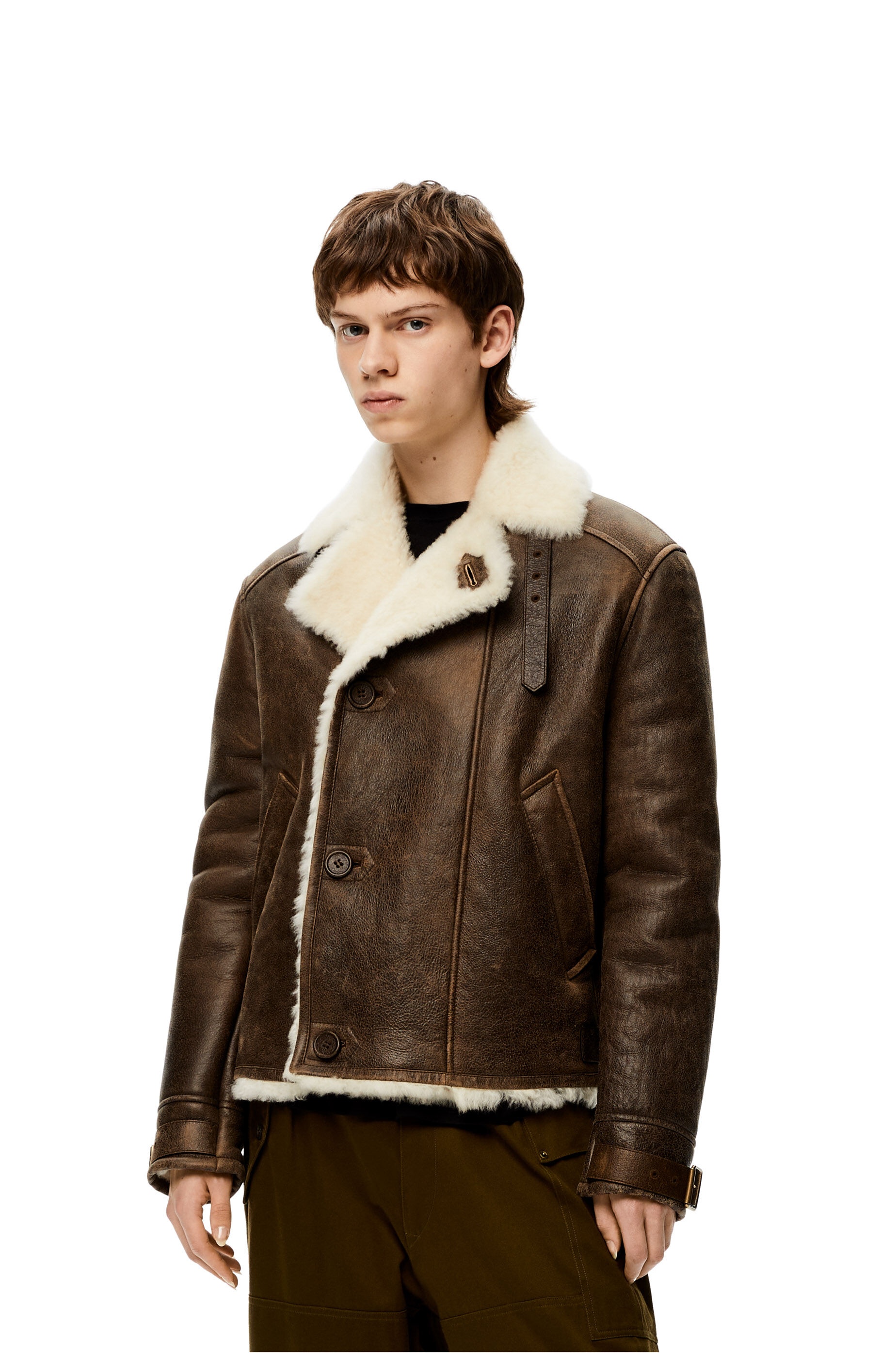 Buttoned jacket in shearling - 3