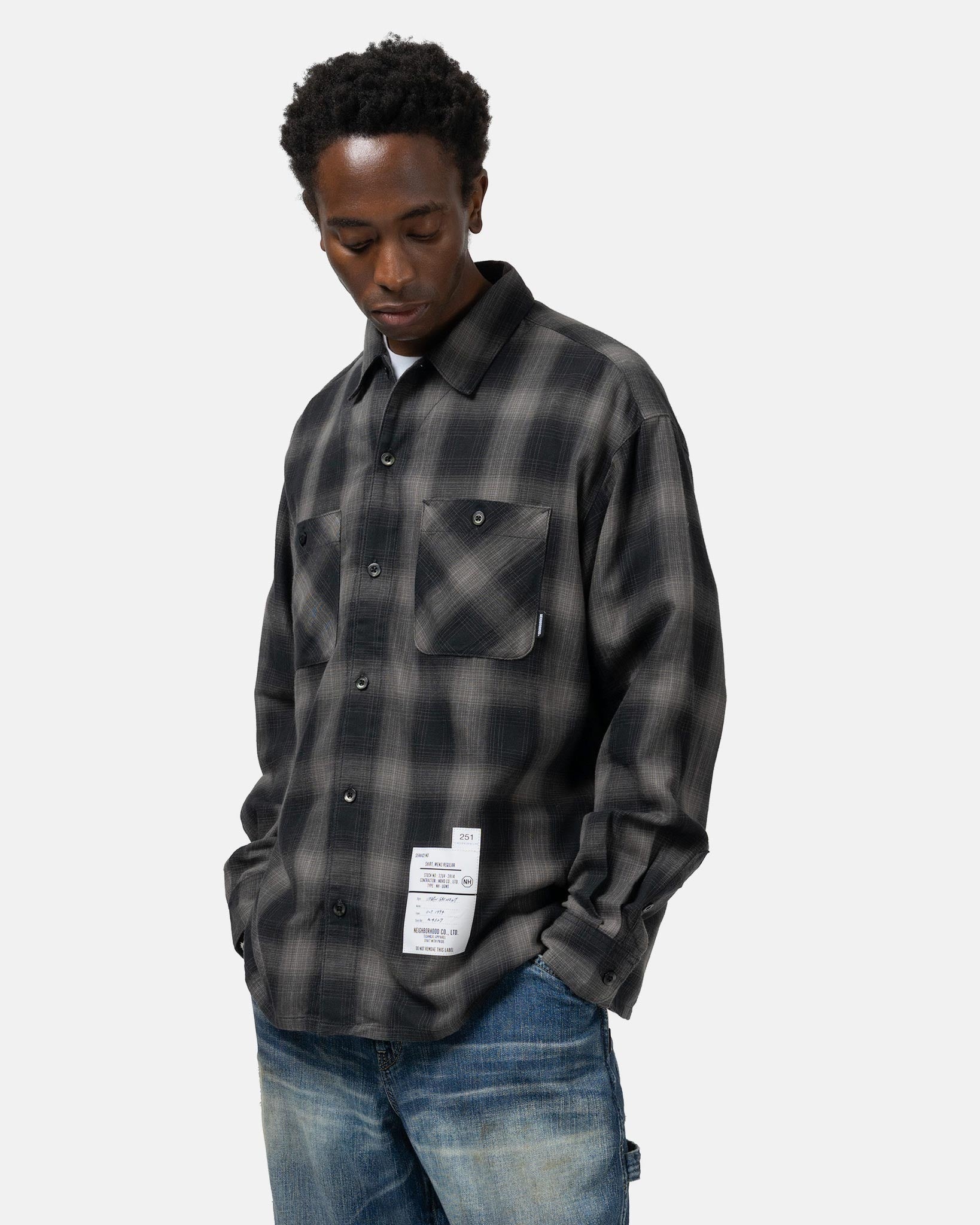 Hombre Check Shirt LS Black/Grey - 4