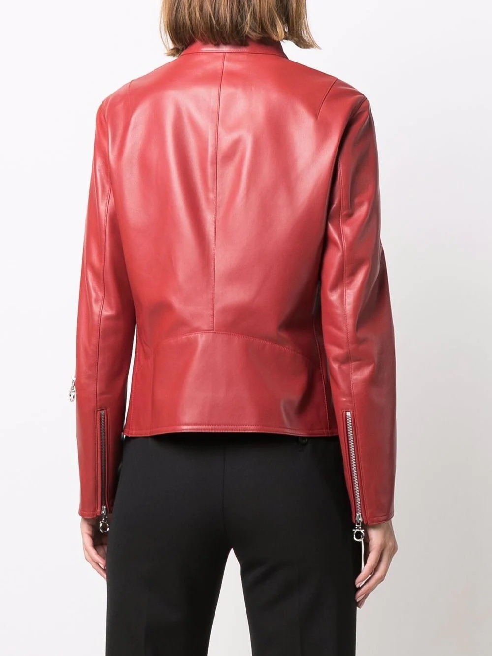 high-neck leather jacket - 4