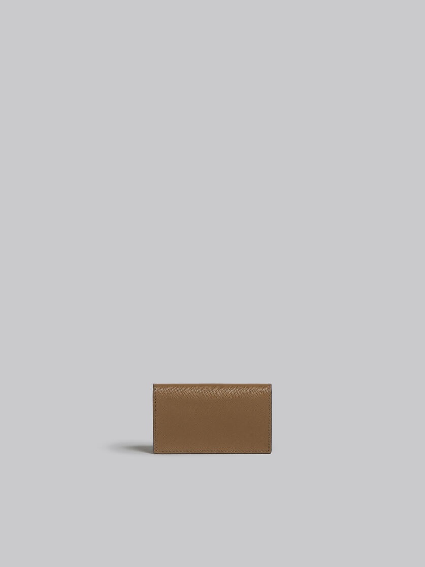 BROWN WHITE AND ORANGE SAFFIANO LEATHER BUSINESS CARD CASE - 3