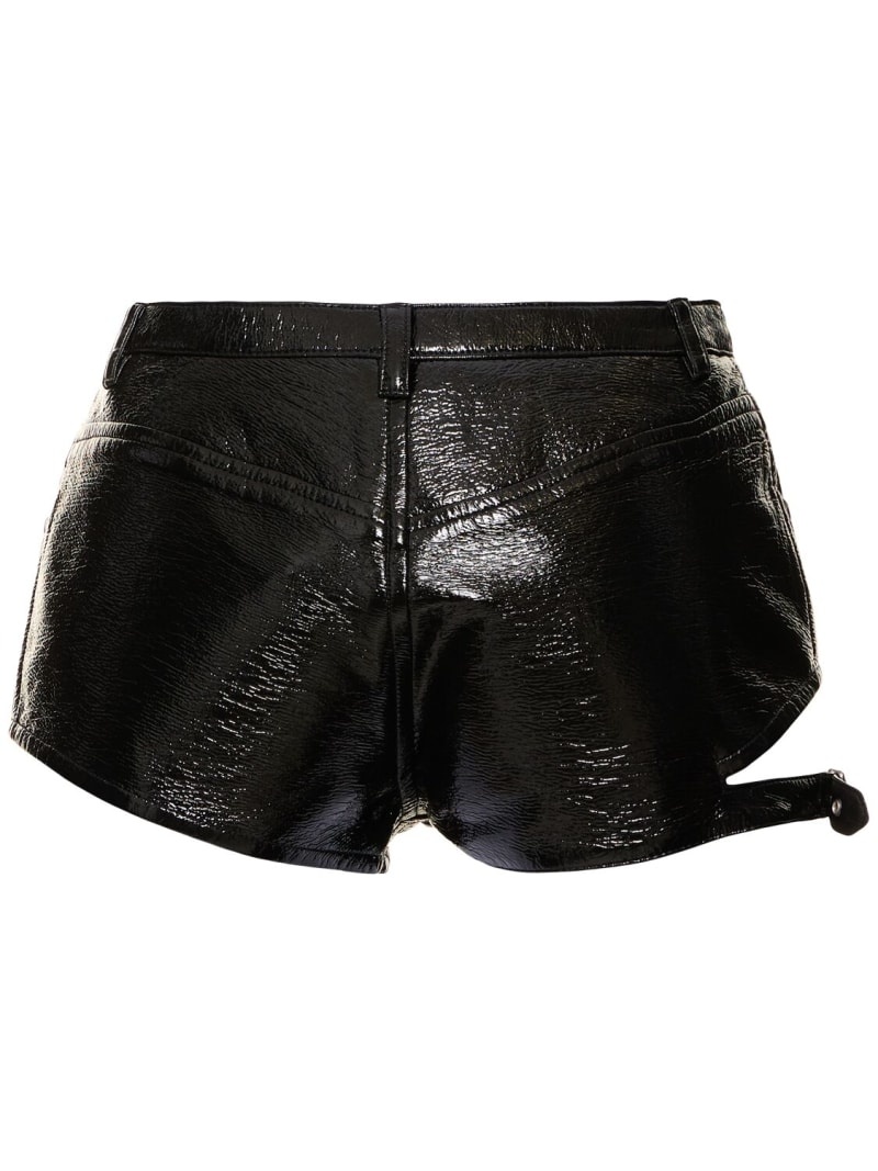 Buckle zipped vinyl mini shorts - 5