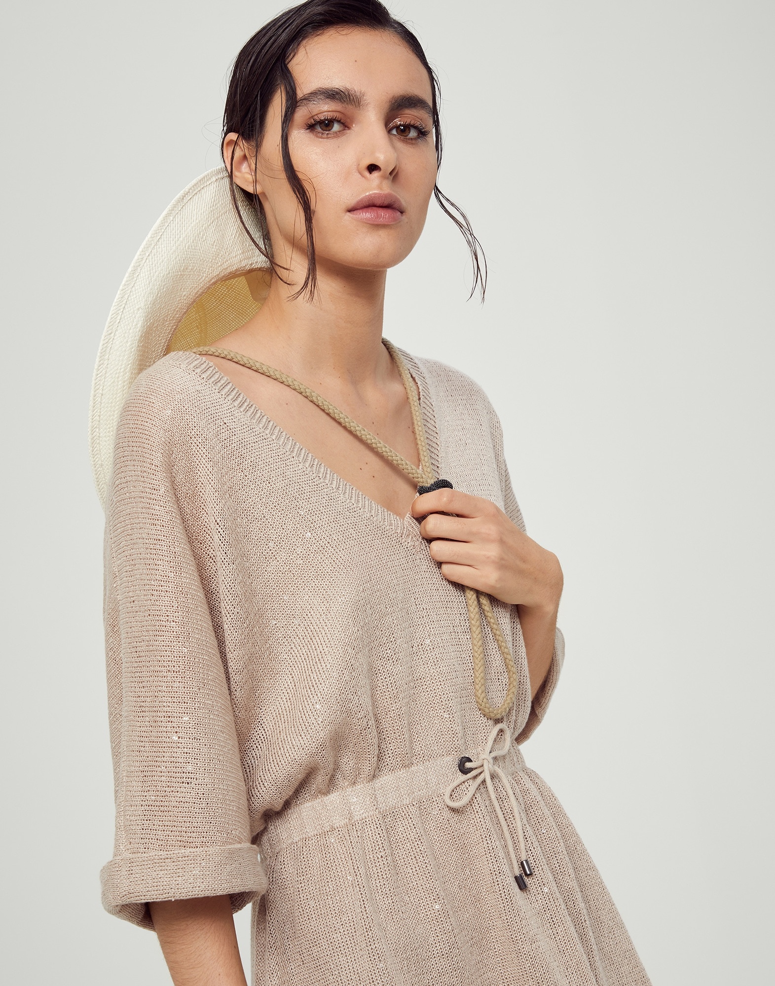 Linen and silk diamond yarn knit dress - 4