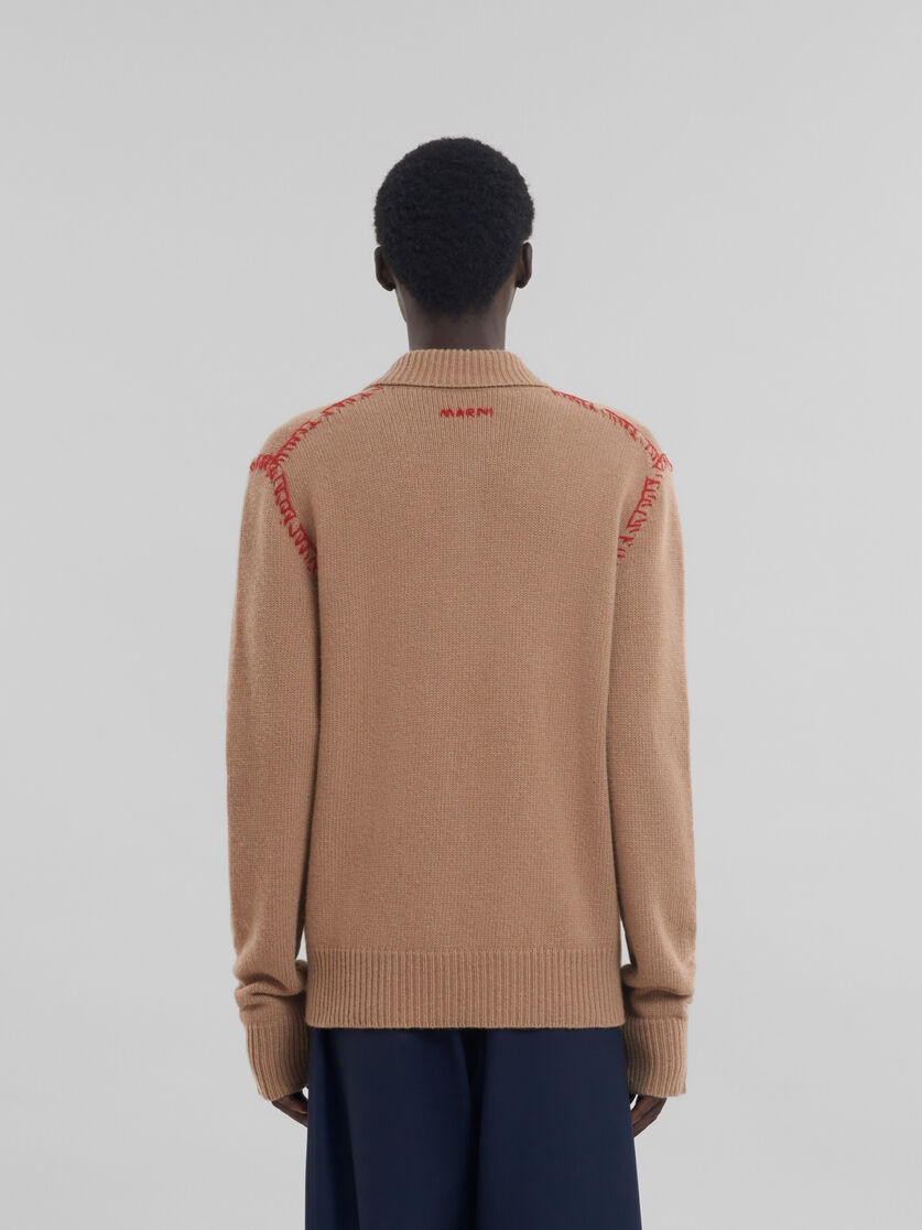 BROWN KNITTED POLO JUMPER WITH MARNI MENDING - 3