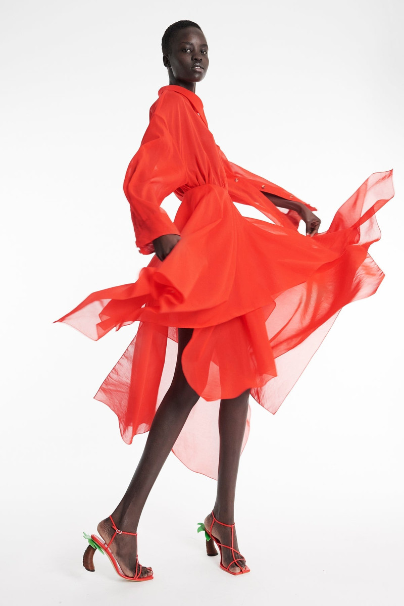 A.W.A.K.E. MODE ORGANZA SHIRT DRESS RED outlook