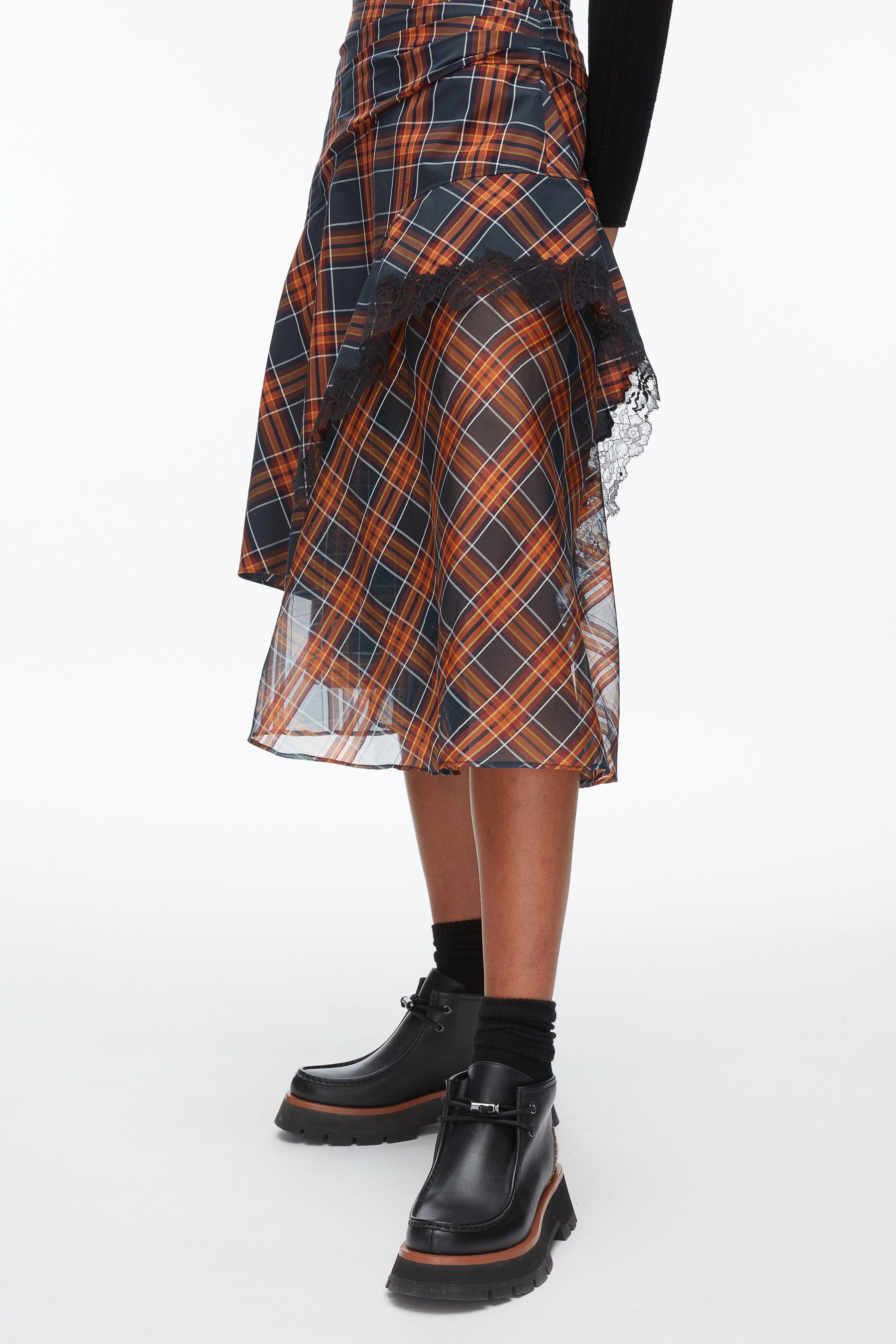 Plaid Mix Draped Midi Skirt - 6