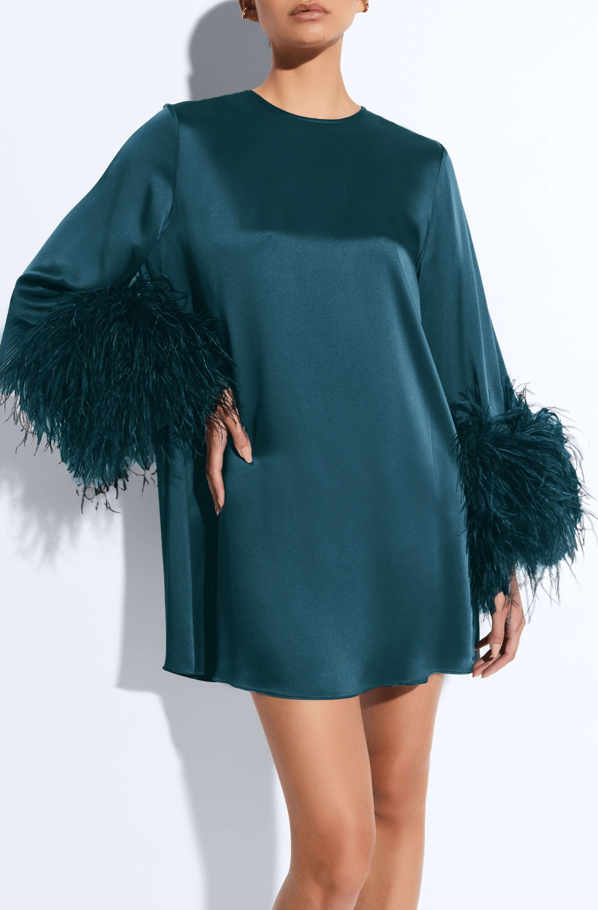 Satin Dress With Feathers - 4