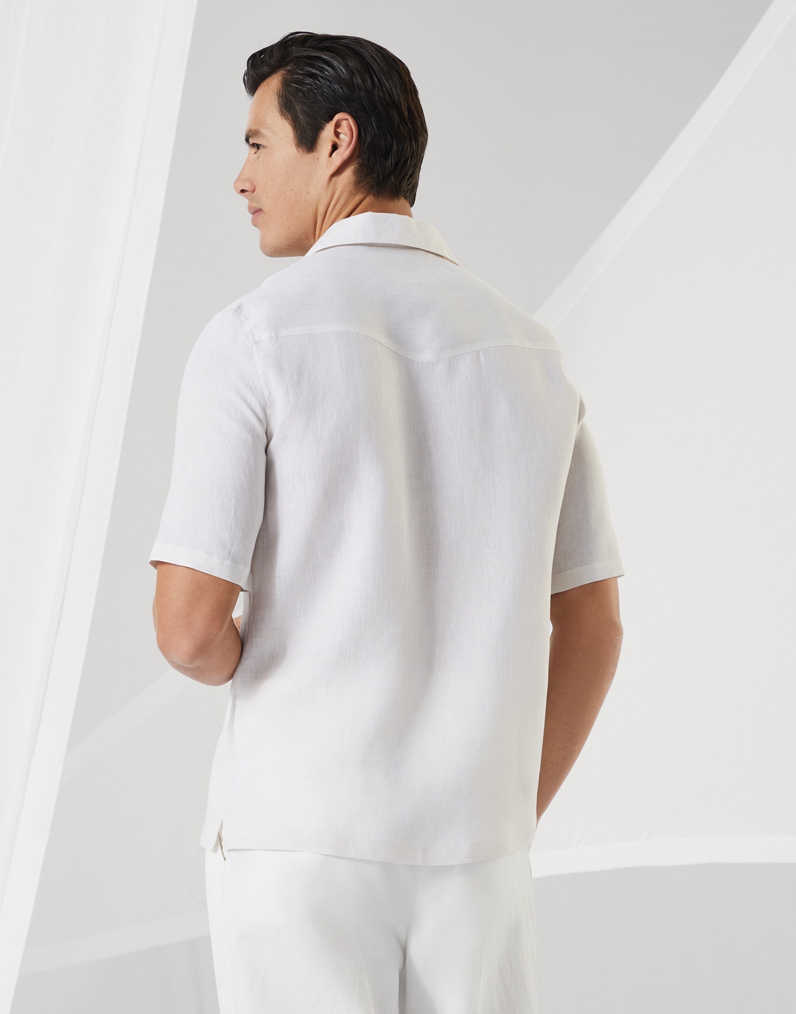 Linen easy fit short sleeve shirt with camp collar - 2