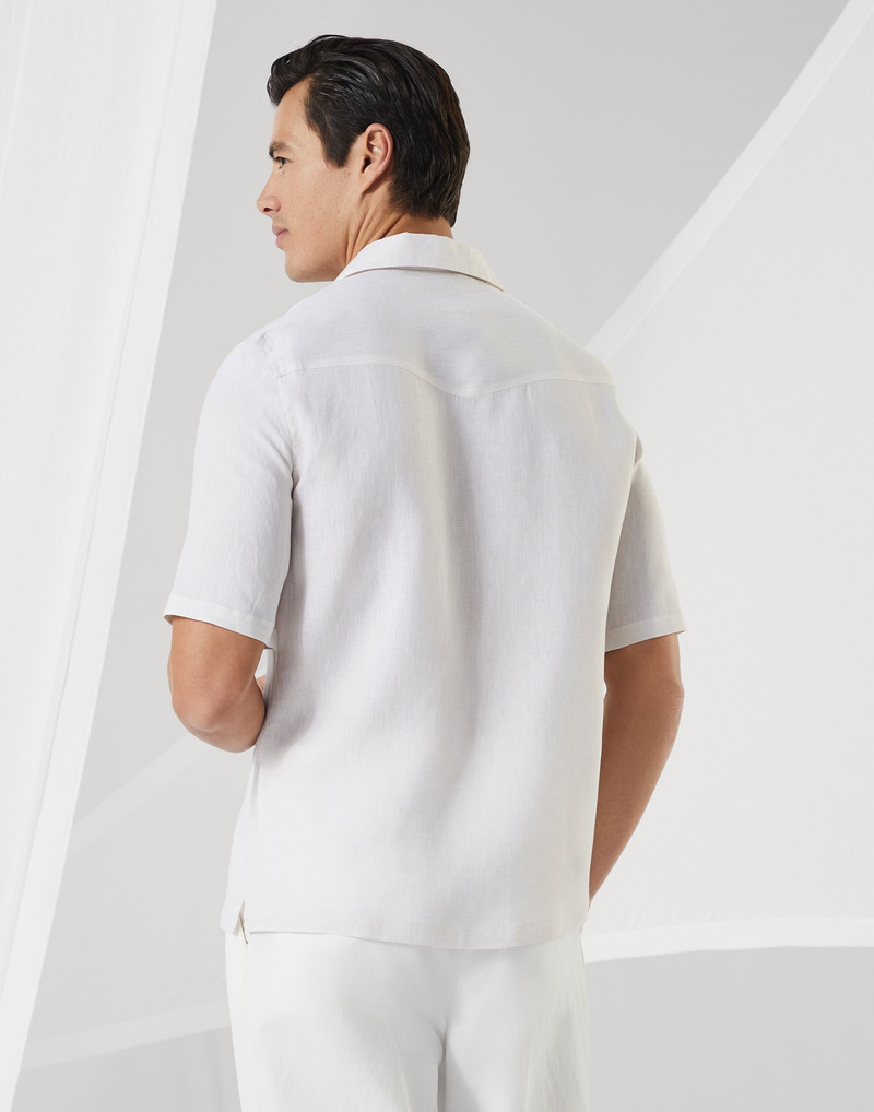 Brunello Cucinelli Linen easy fit short sleeve shirt with camp collar outlook