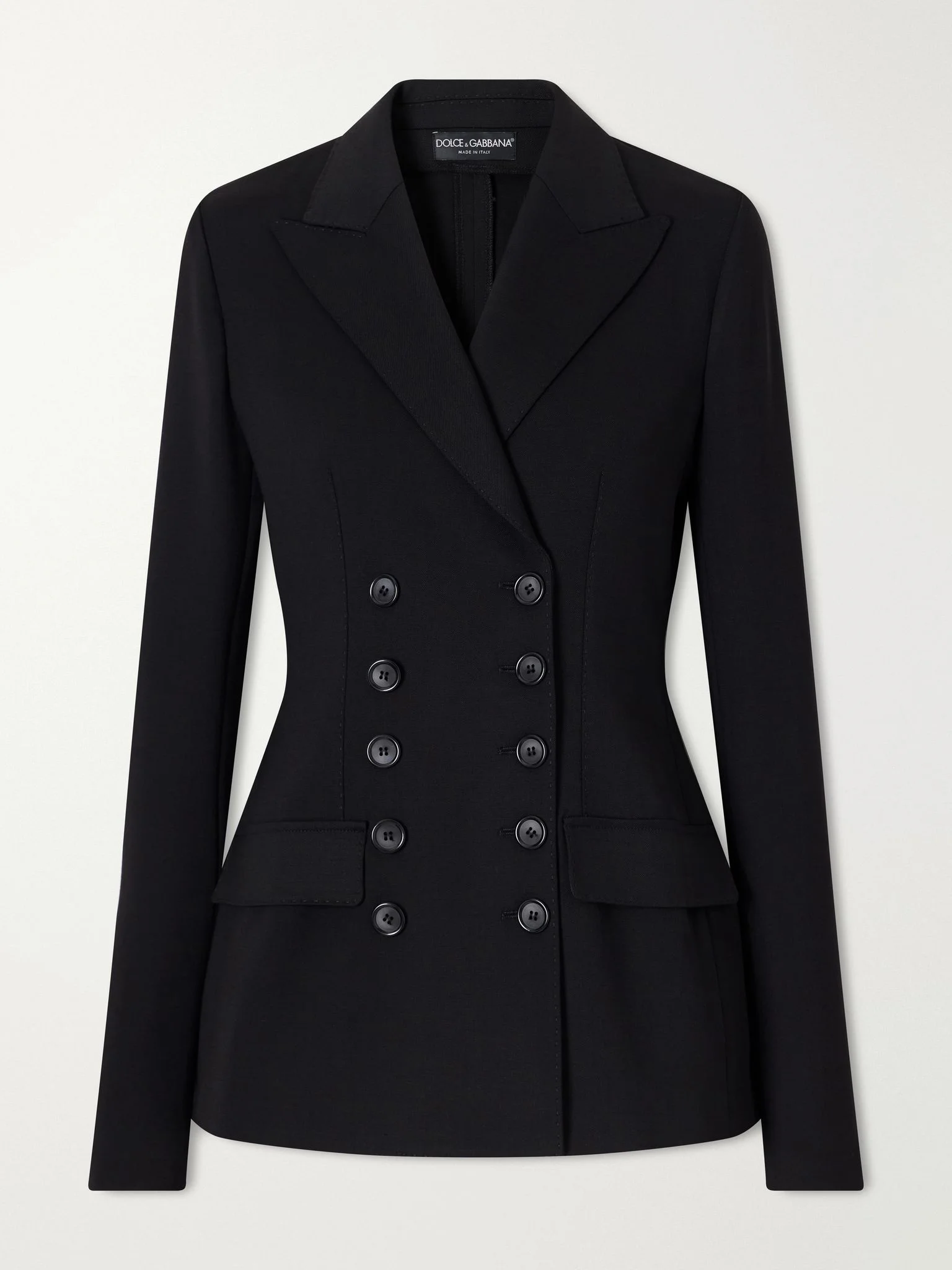 Double-breasted grain de poudre stretch-wool blazer Black - 1