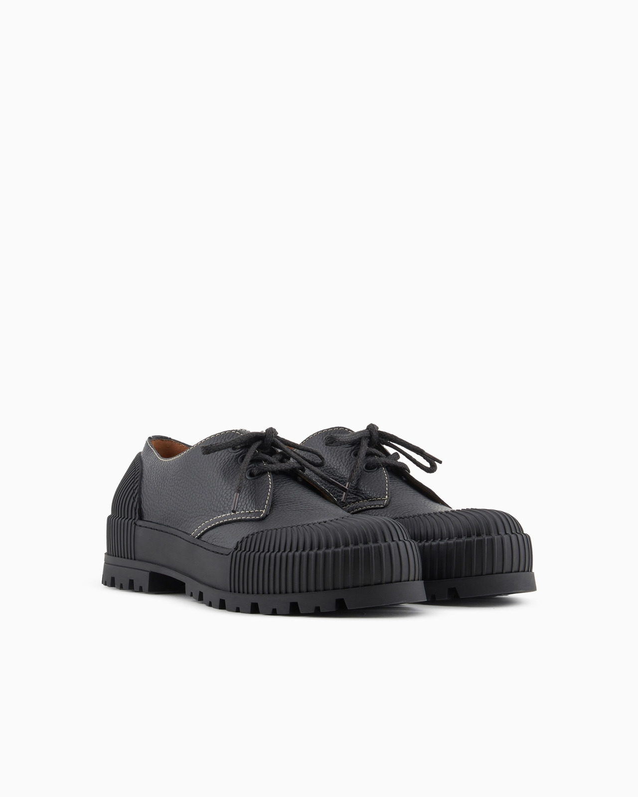 Tumbled-leather Derby shoes with rubber details - 2
