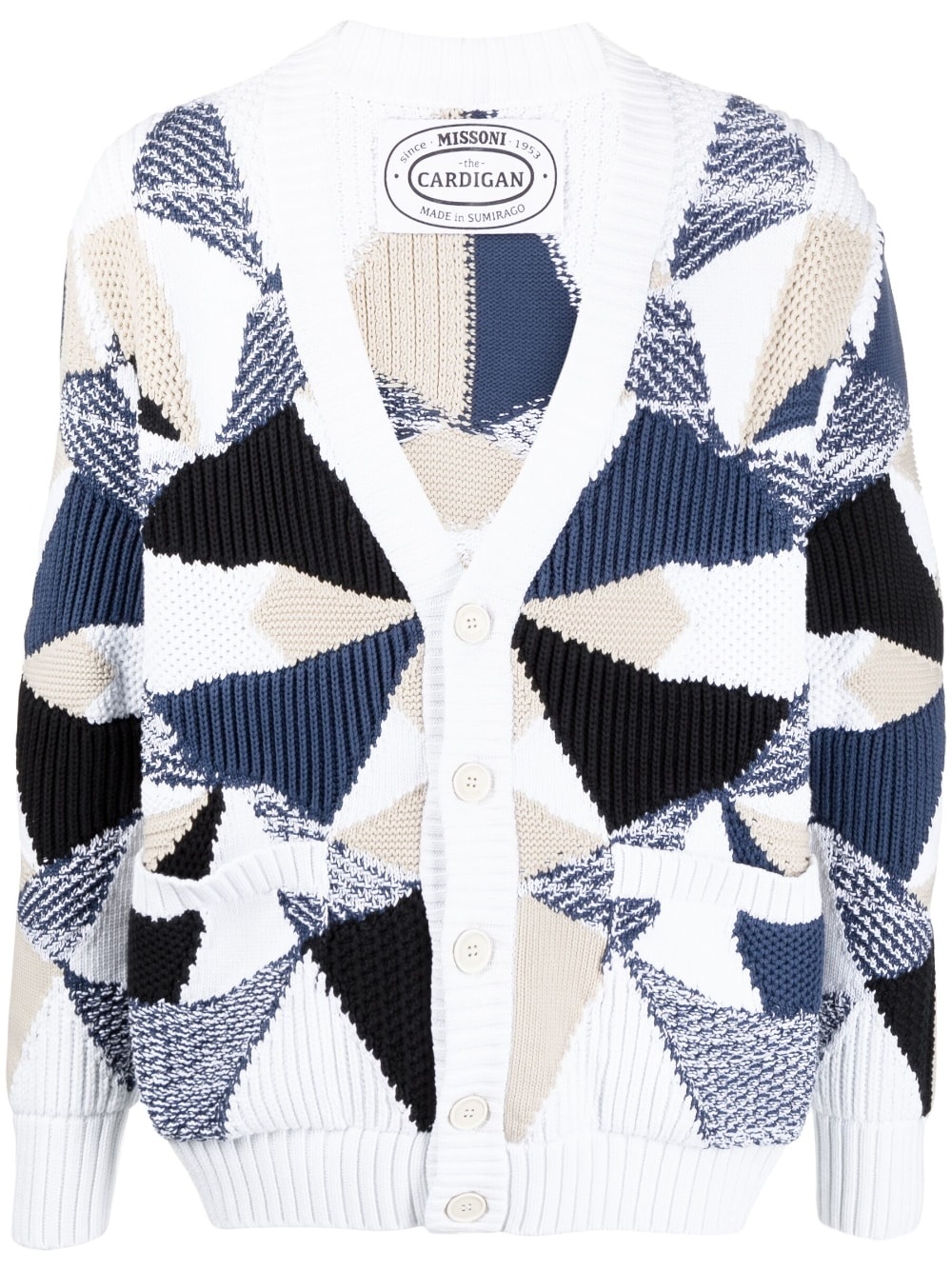 geometric-pattern V-neck cardigan - 1