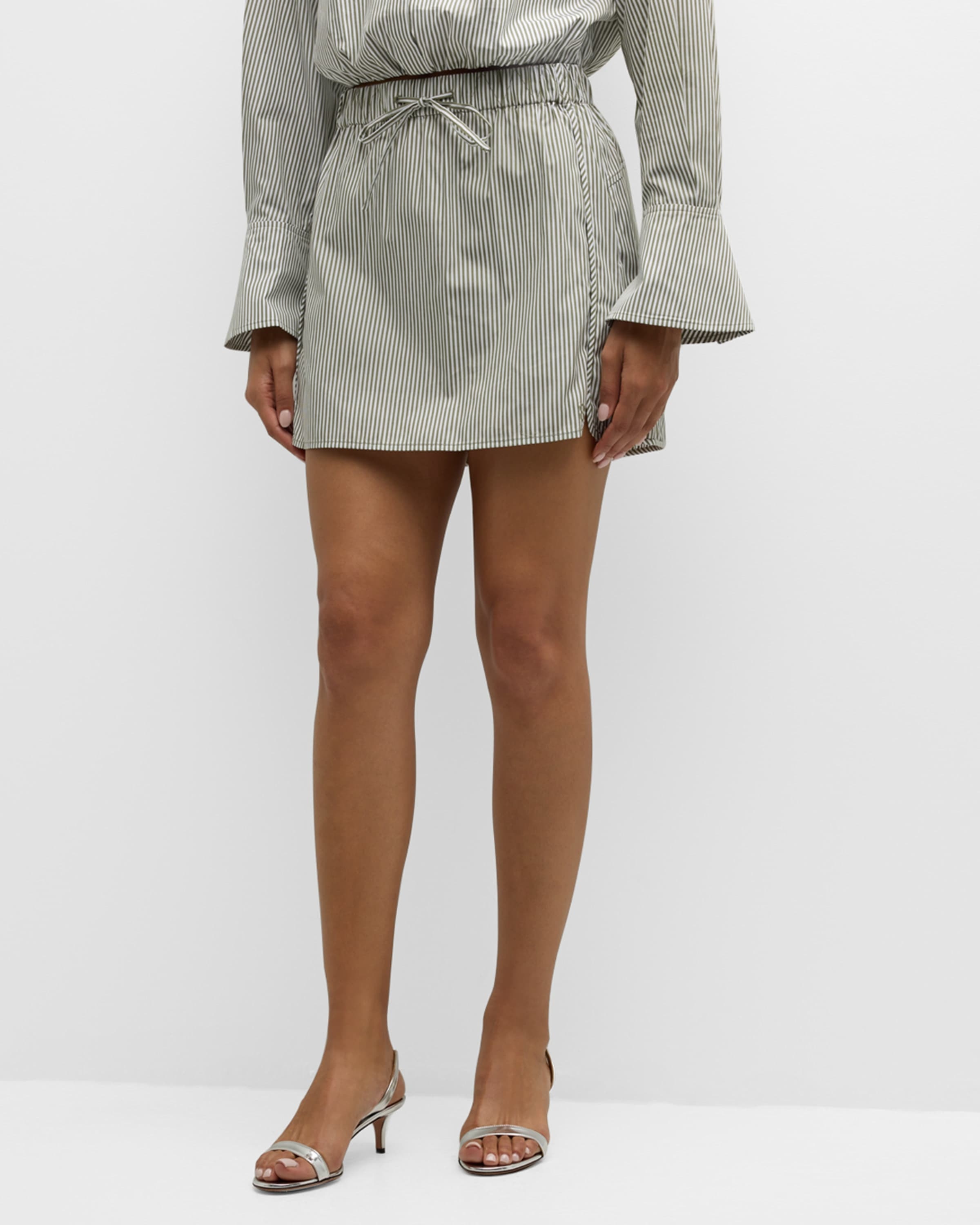 Shiori Drawstring Cotton Stripe Mini Skirt - 2