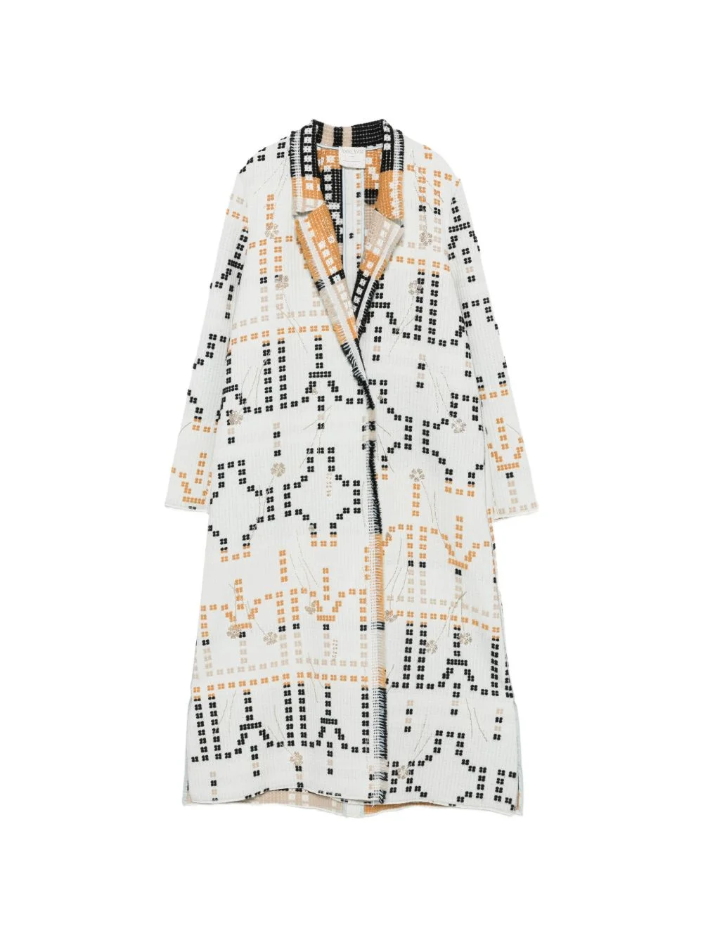 geometric-pattern fringed-trim coat - 1