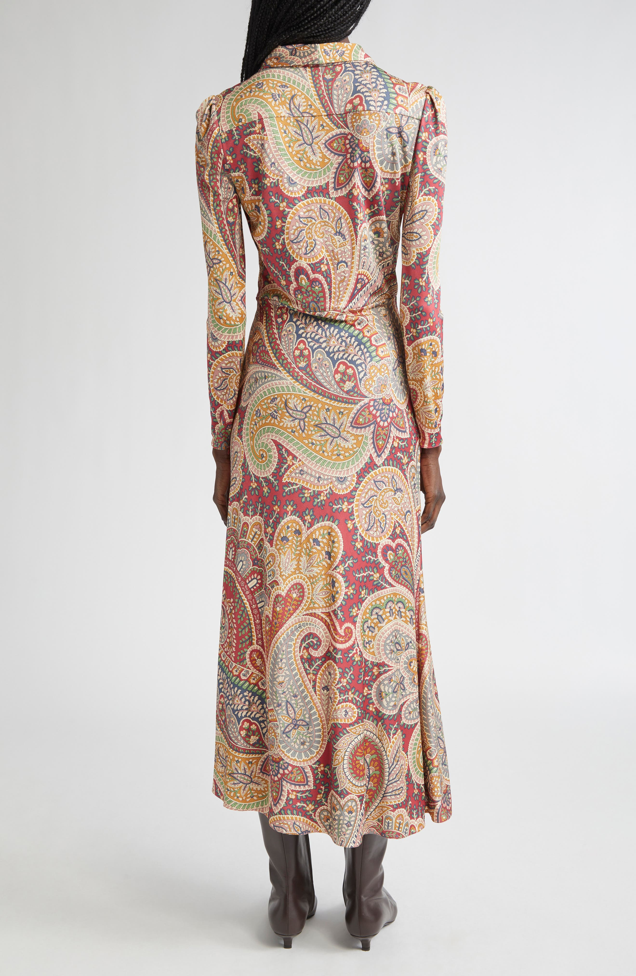 Etro Paisley Print Long Sleeve Faux Wrap Jersey Dress in Stampa F.do Bordeaux at Nordstrom - 2