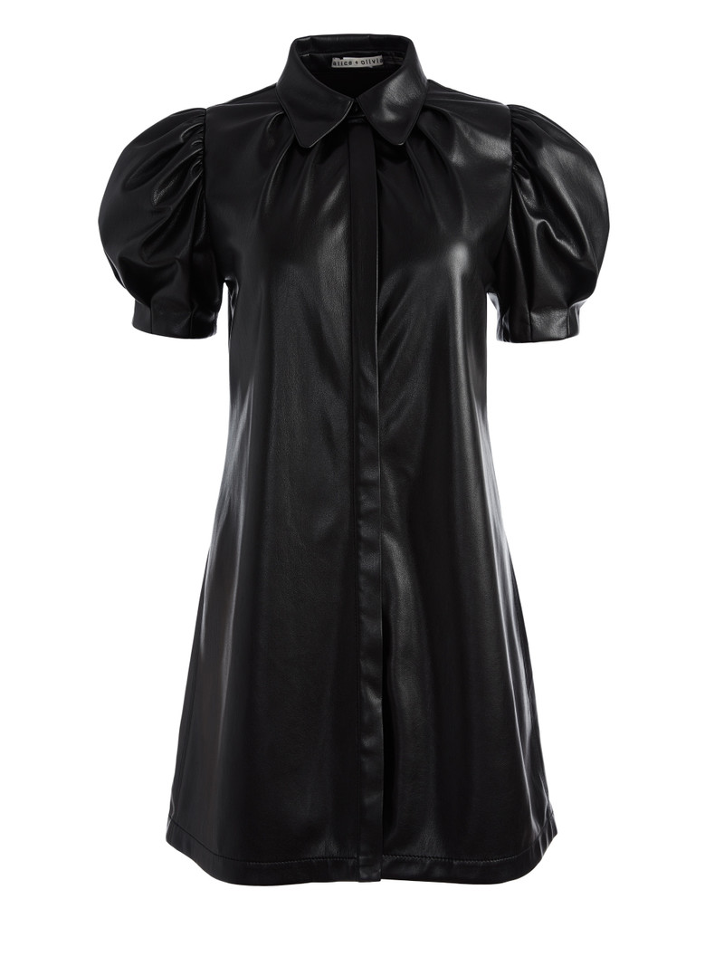 Alice + Olivia JEM VEGAN LEATHER MINI DRESS - CC110J16525A001 | REVERSIBLE