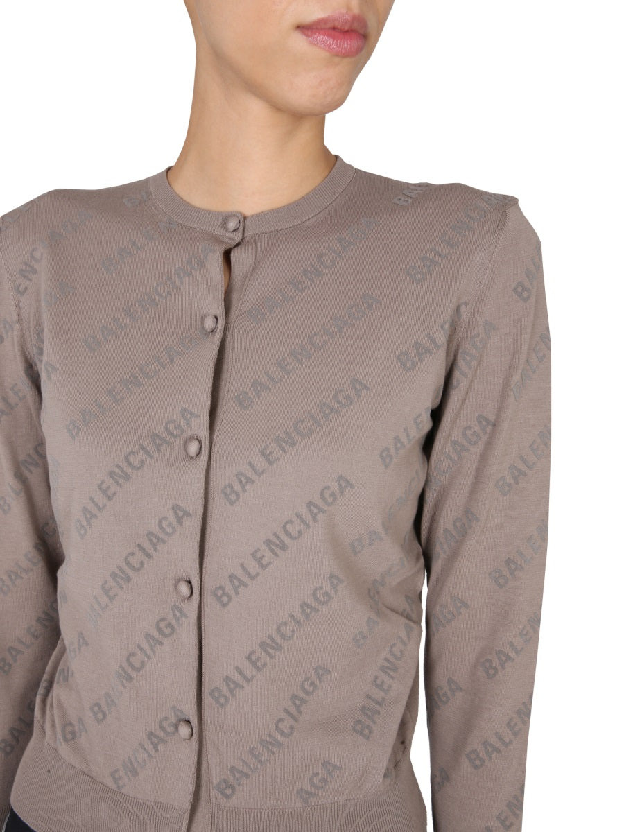 Balenciaga Women Allover Logo Cropped Cardigan - 3