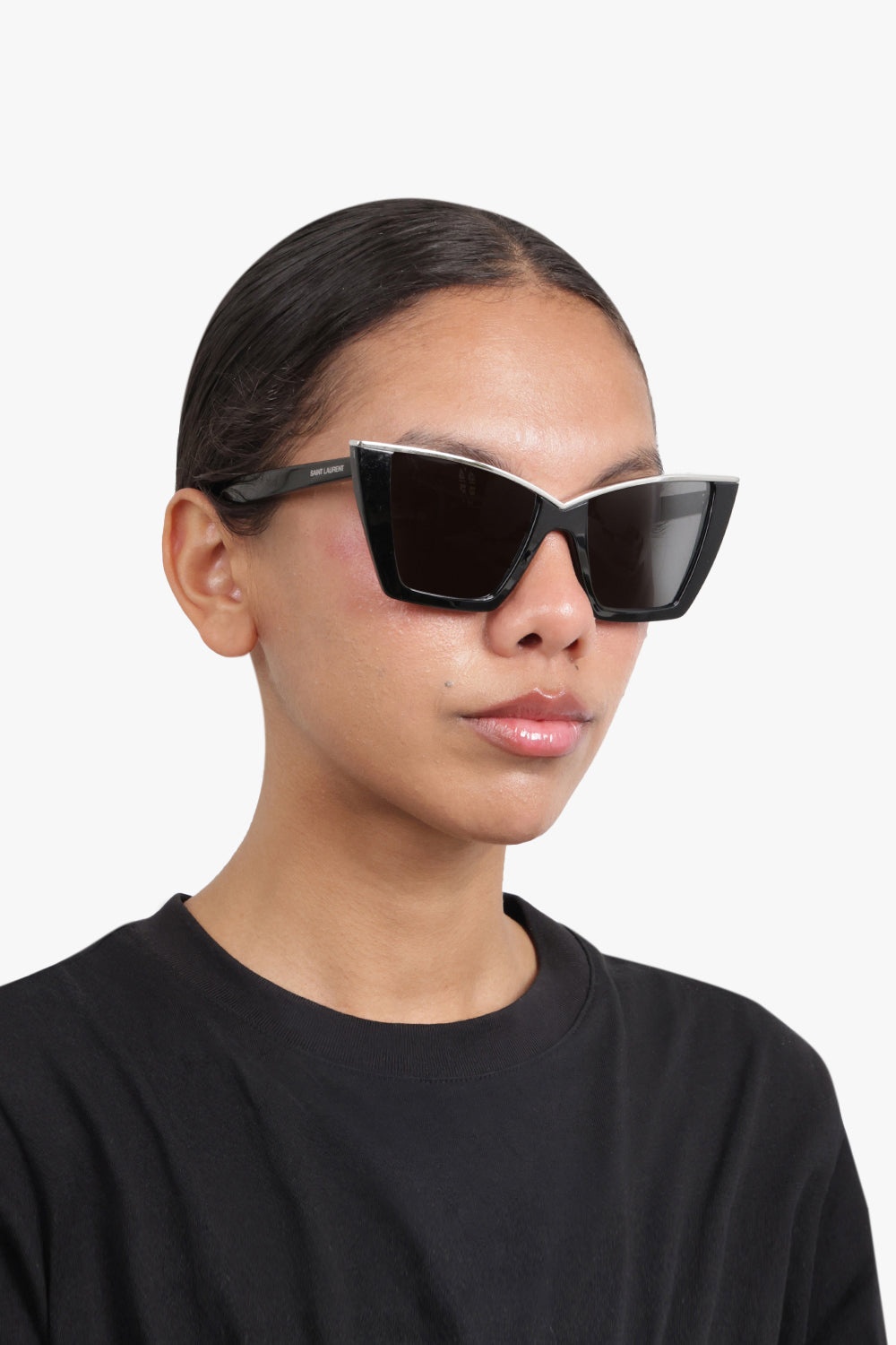 SILVER TRIM CAT EYE SUNGLASSES | BLACK/SILVER - 5