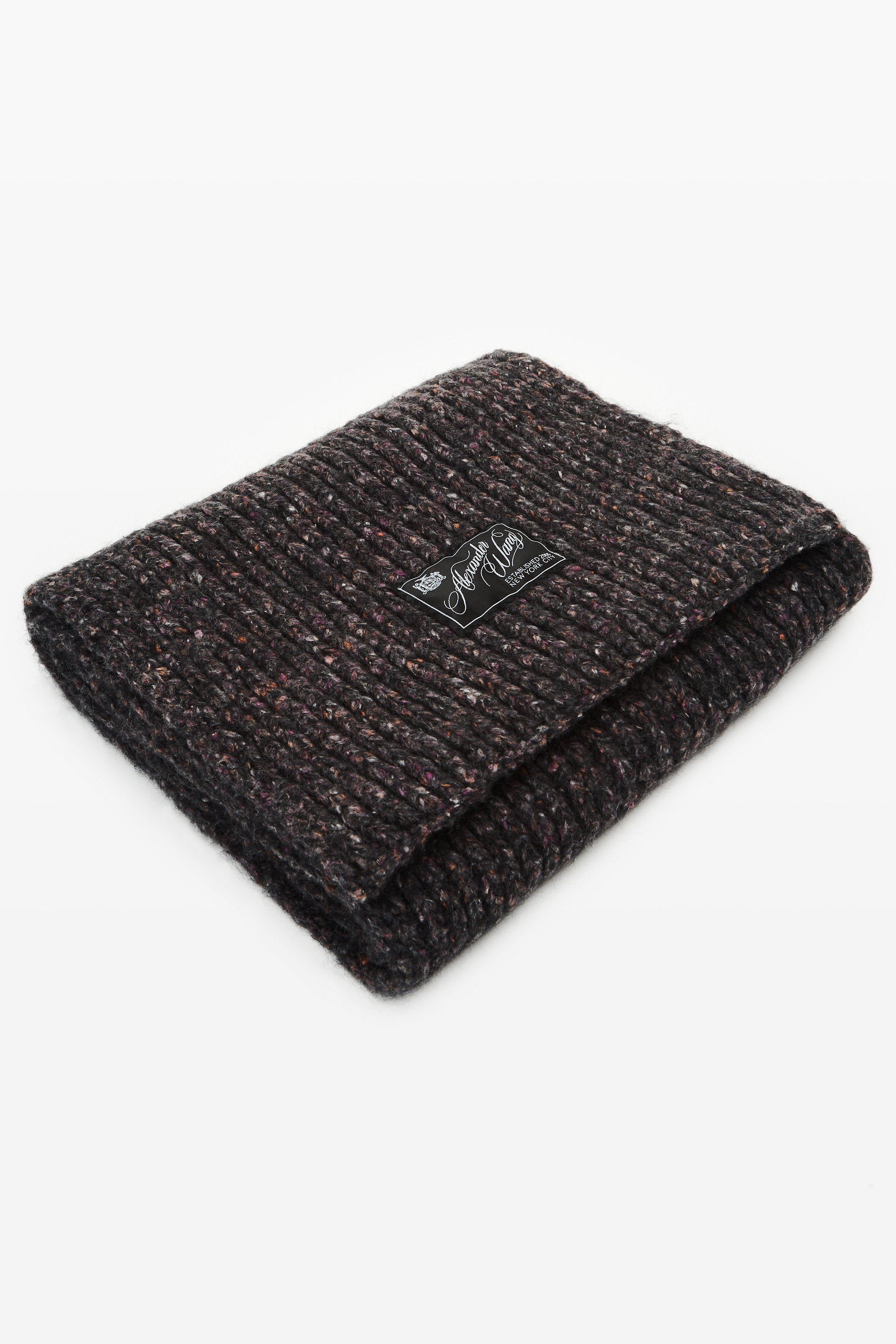 Black Mouline Tweed Knit Scarf - 2