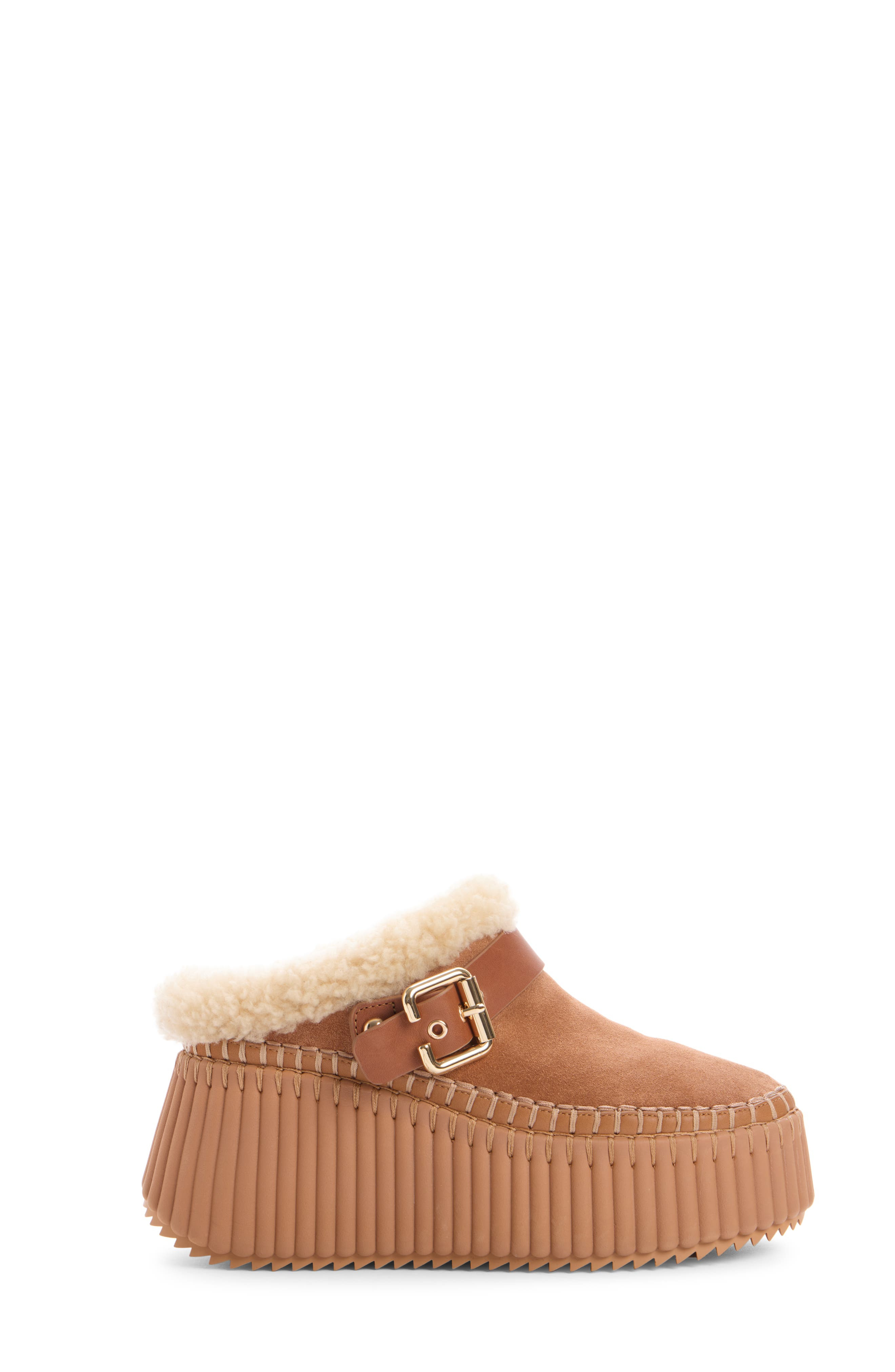 Chloé Nama Genuine Shearling Lined Wedge Mule in Pottery Brown at Nordstrom - 3
