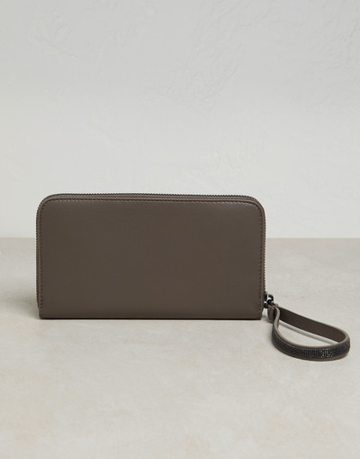 Brunello Cucinelli Matte calfskin wallet with precious zipper pull outlook