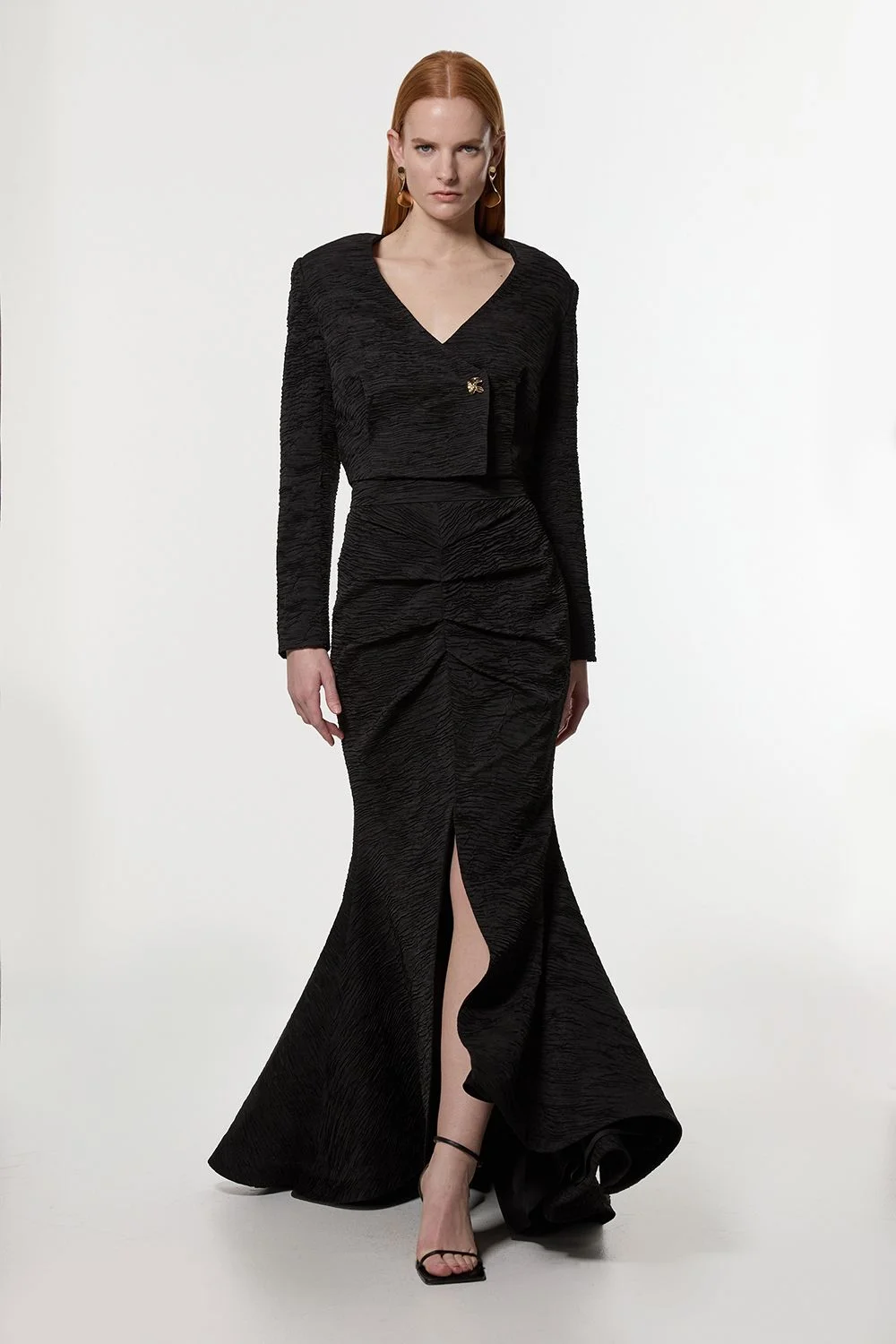 Crinkle Satin Pleated Tailored Maxi Skirt - 1