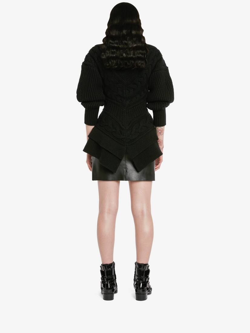 Women's Pieced And Patched Peplum Jacket in Black - 4