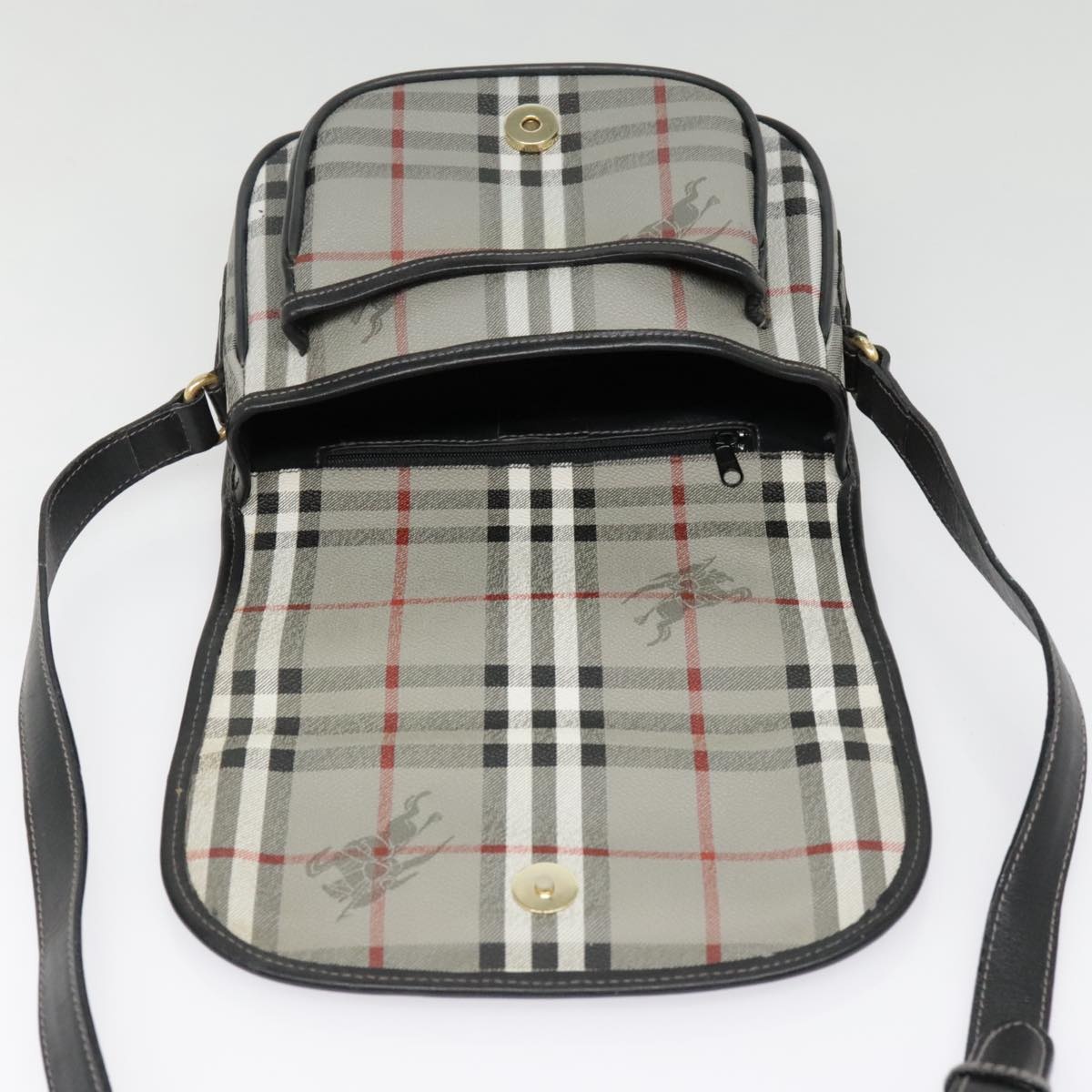 Burberry Nova Check Shoulder Bag Pvc Leather Gray Gold - 11