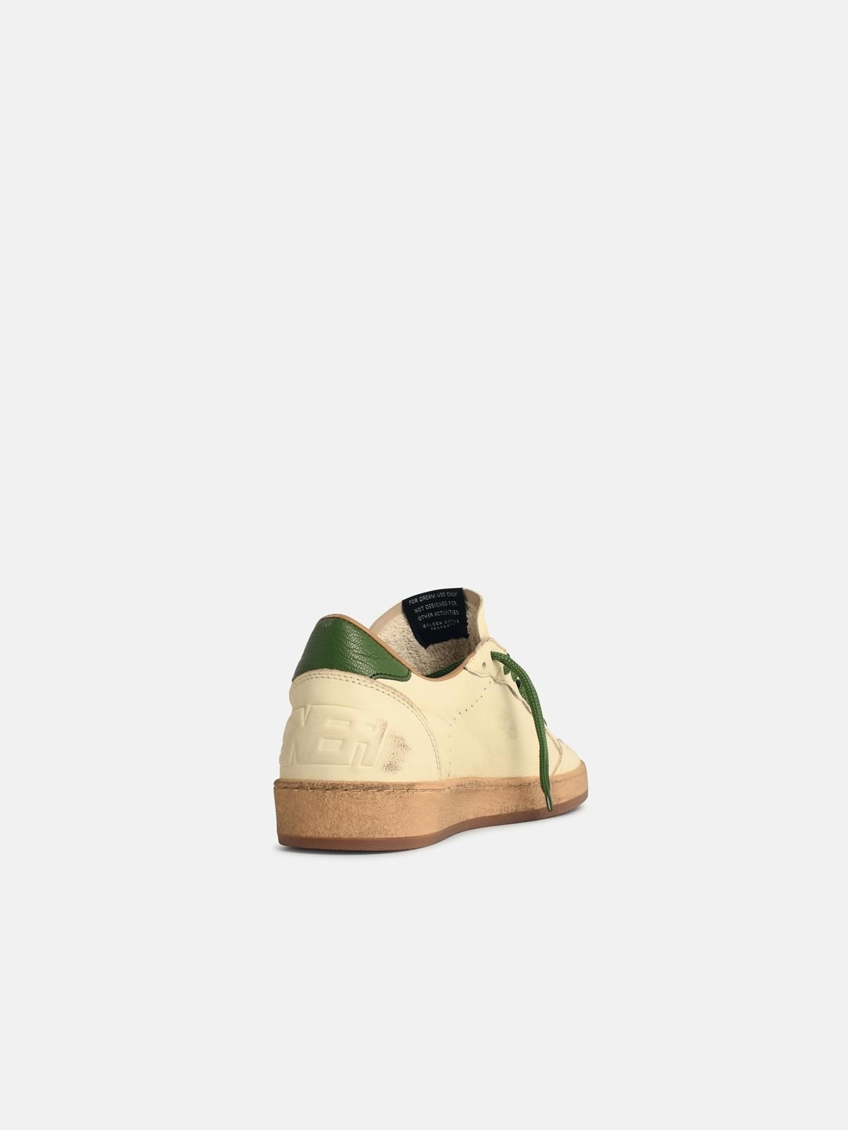 'BALL-STAR' WHITE NAPPA LEATHER SNEAKERS WITH GREEN STAR AND HEEL - 3
