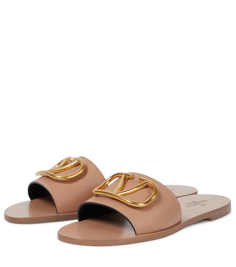 VLogo leather slides - 5