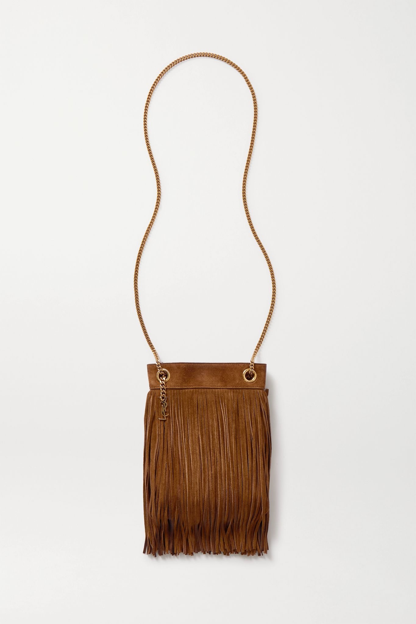 Grace small leather-trimmed fringed suede shoulder bag - 1