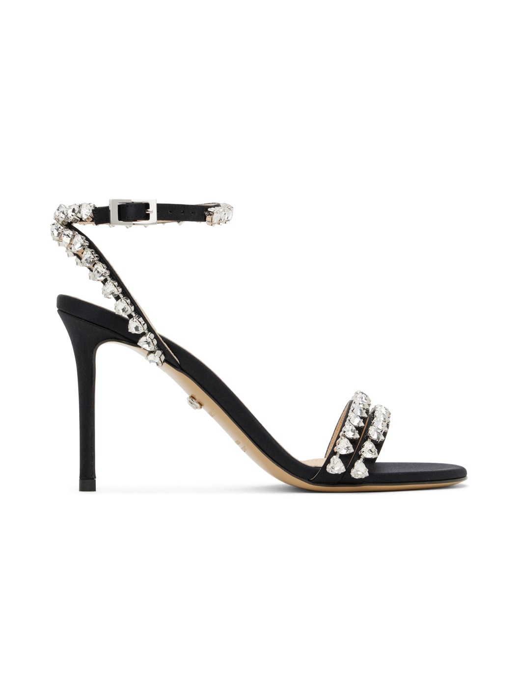 Black Audrey Crystal Satin Sandals - 1