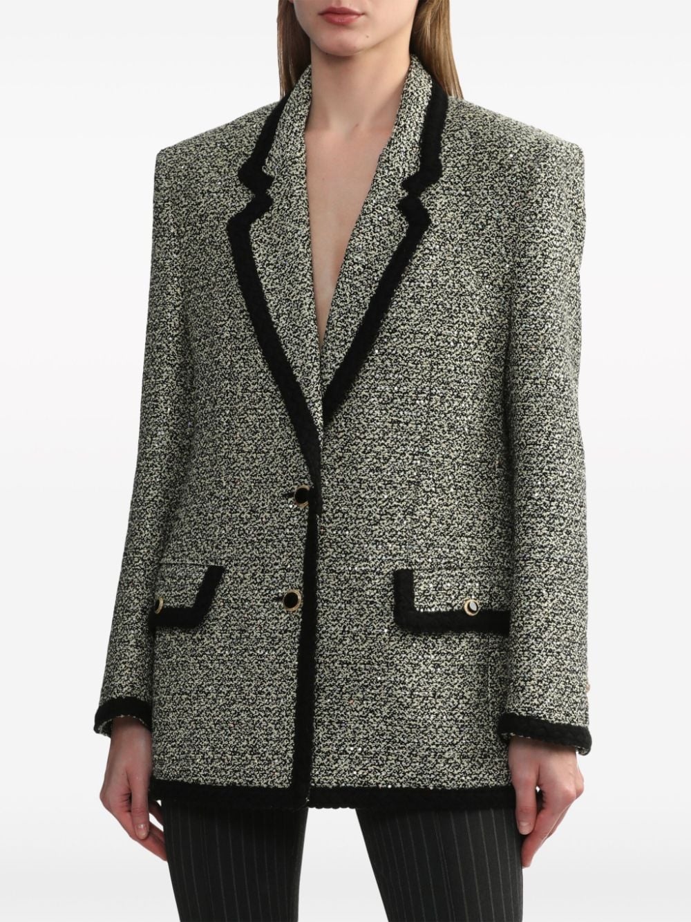 single-breasted tweed blazer - 3