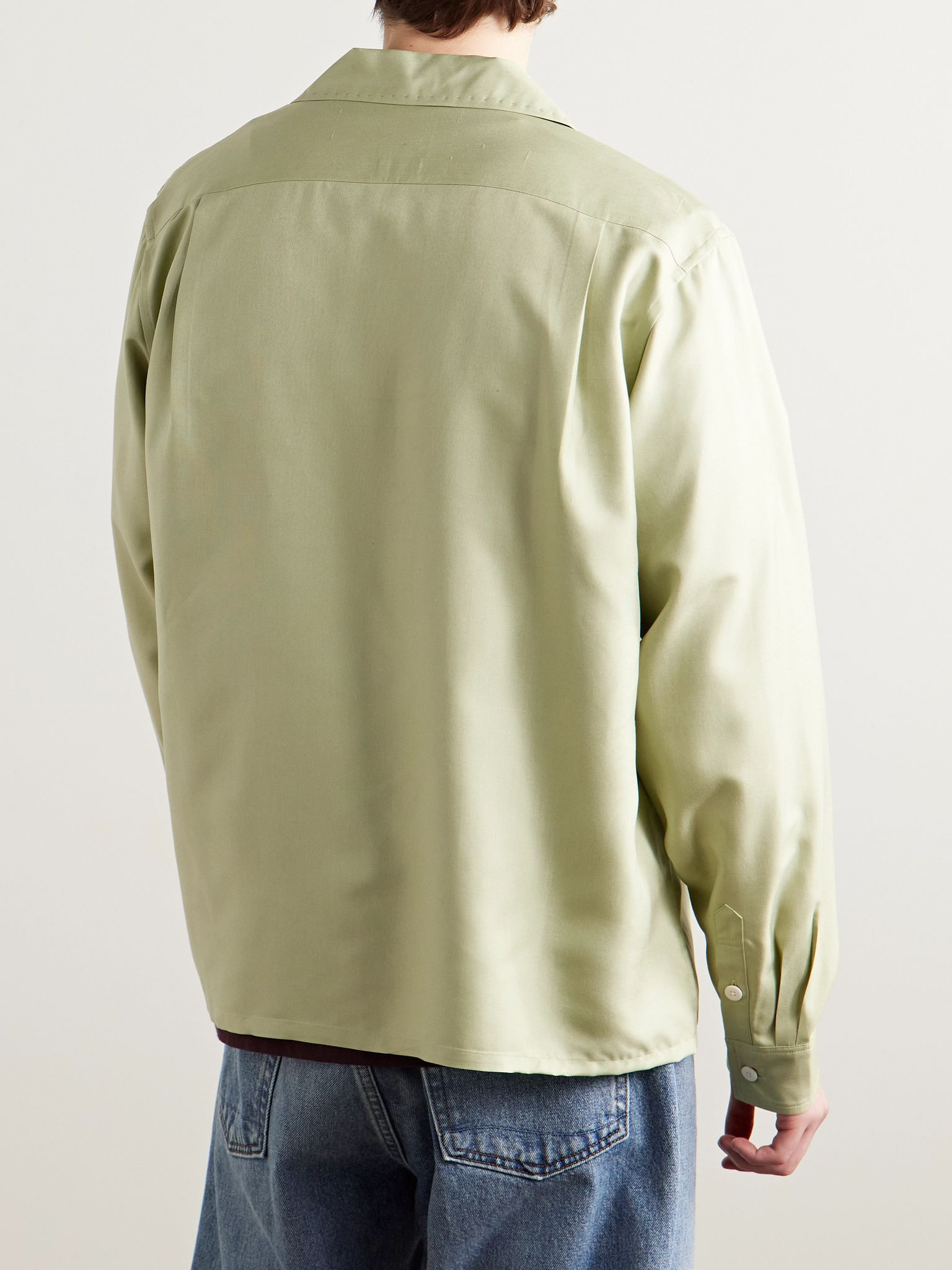 Keesey Convertible-Collar Silk-Shantung Shirt Sage green - 3