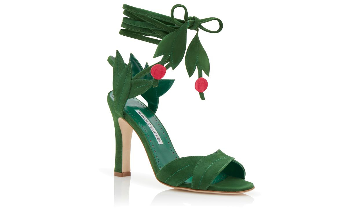 Green Suede Lace-Up Sandals - 3
