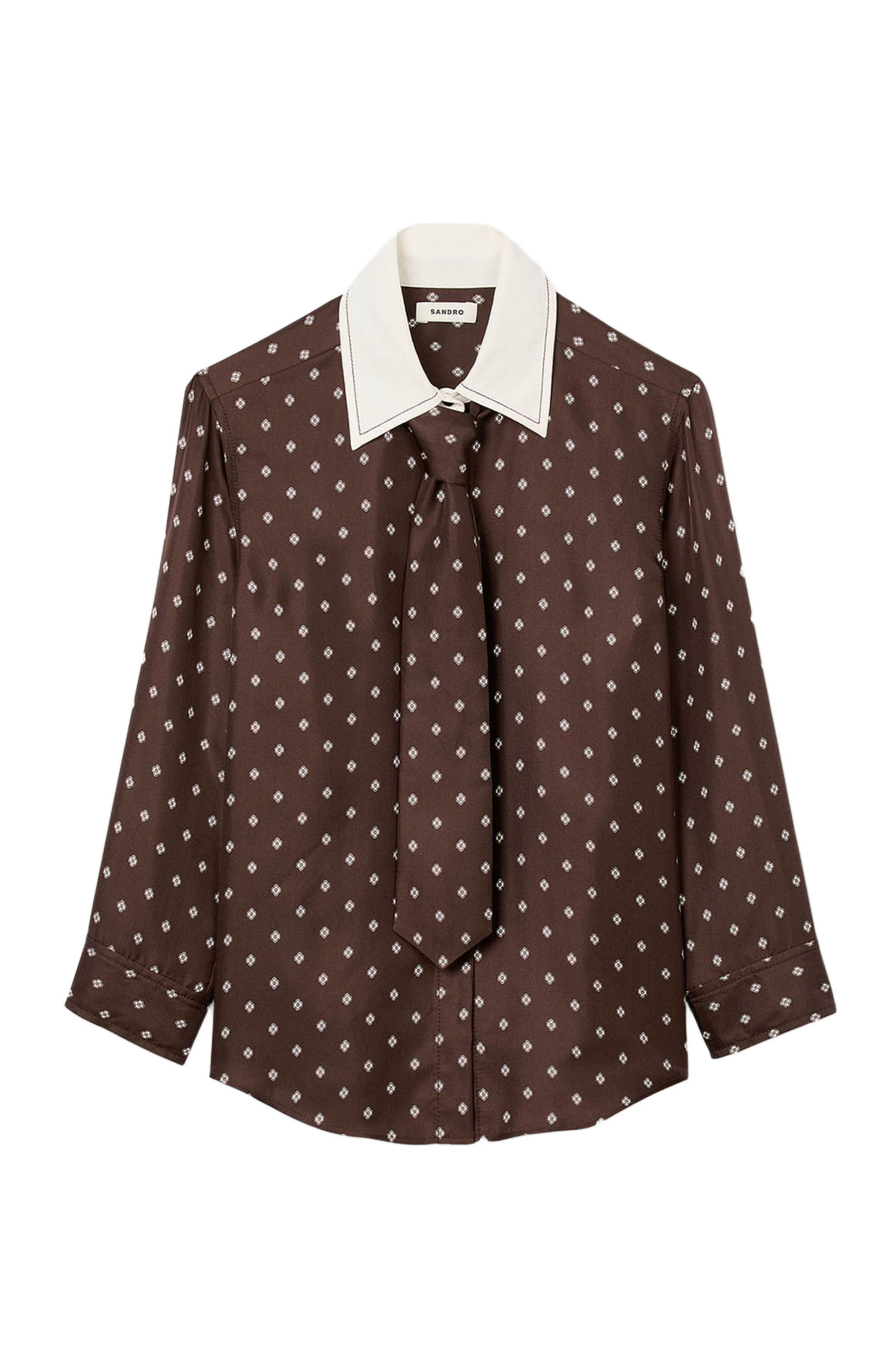 SANDRO Floaty tie print shirt in Brown /White at Nordstrom - 6