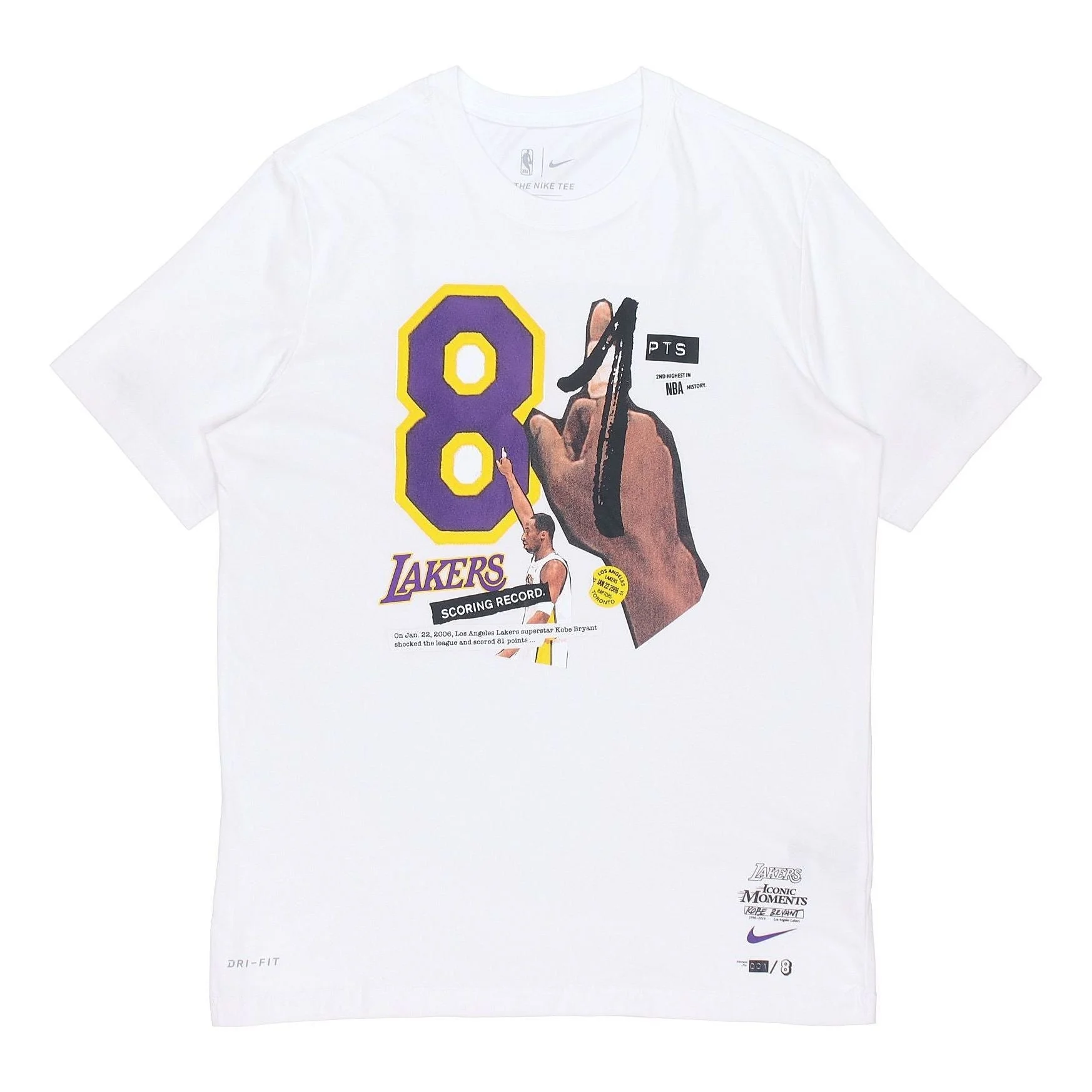 Men's Nike Kobe 81 Commemorate Printing Quick Dry Short Sleeve White T-Shirt DA8233-100 - 1