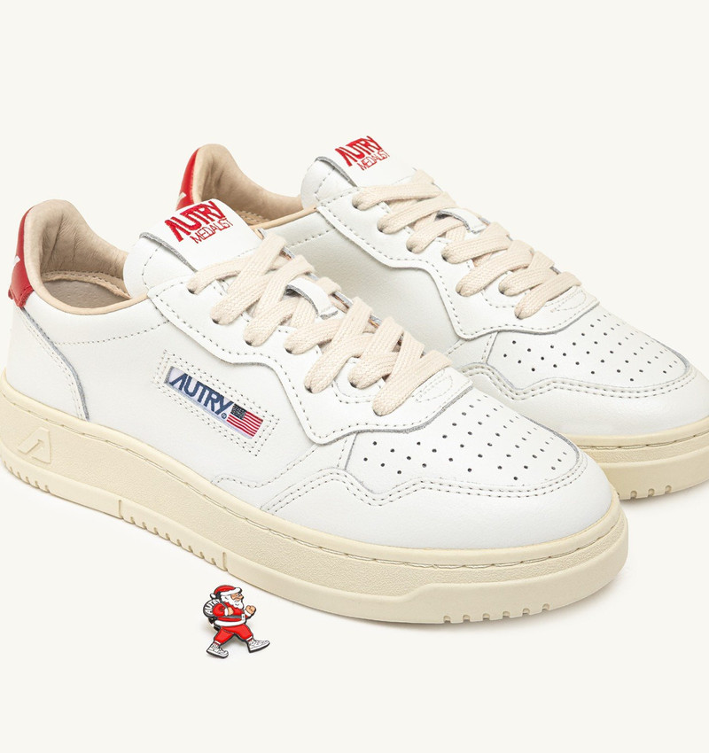 MEDALIST LOW 'SANTA CLAUS' SNEAKERS IN WHITE AND RED LEATHER 7