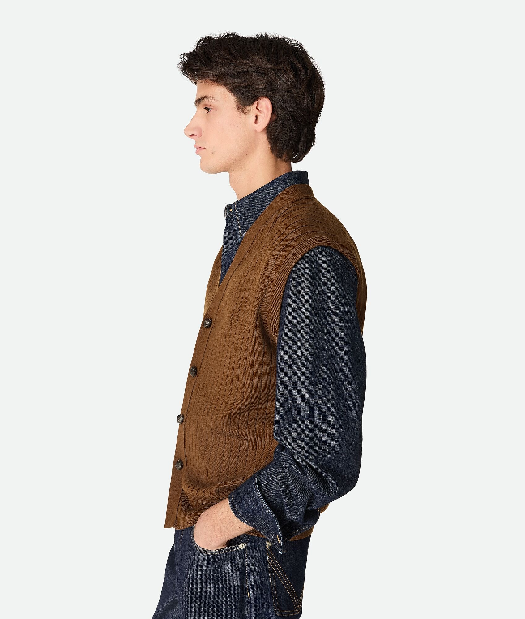 Wool Rib Cardigan Gilet - 2