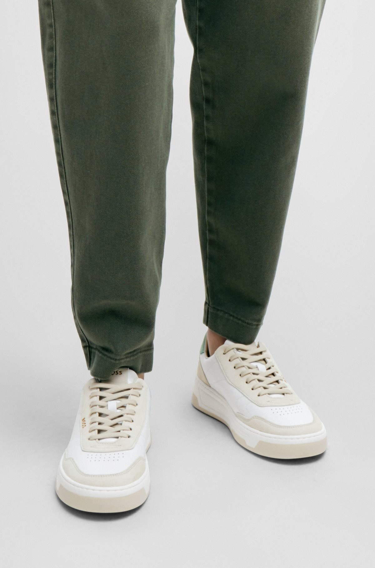 BRANDED LACE-UP TRAINERS IN LEATHER AND NUBUCK - 4
