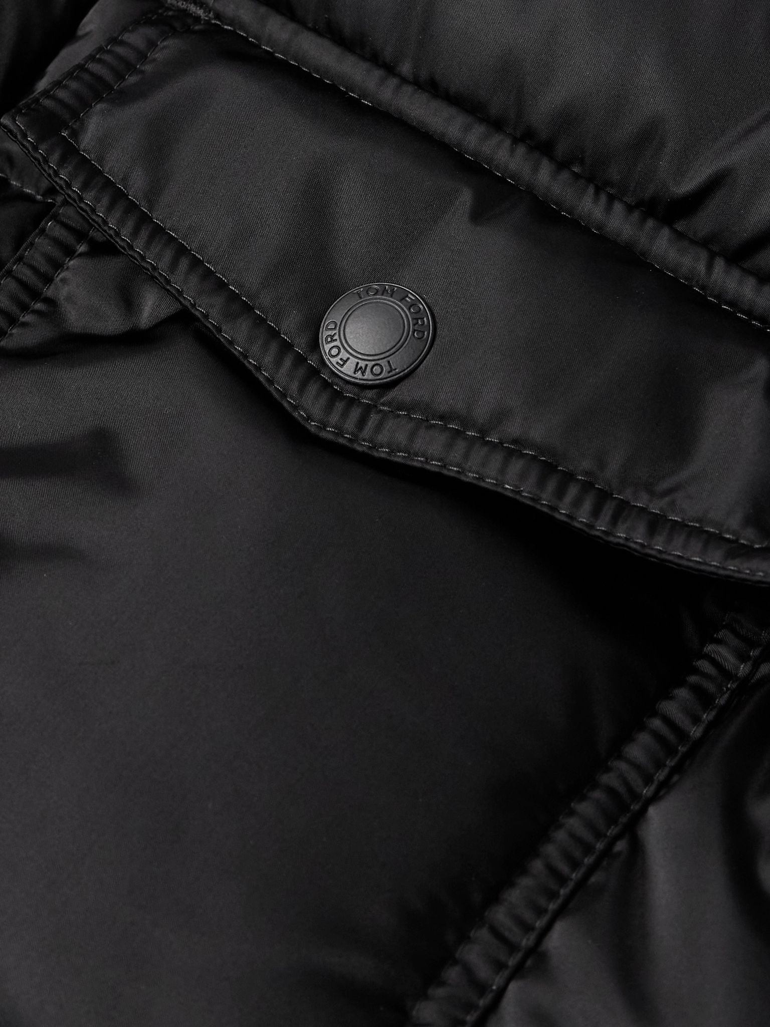 Leather-Trimmed Quilted Padded Shell Down Jacket Black - 5