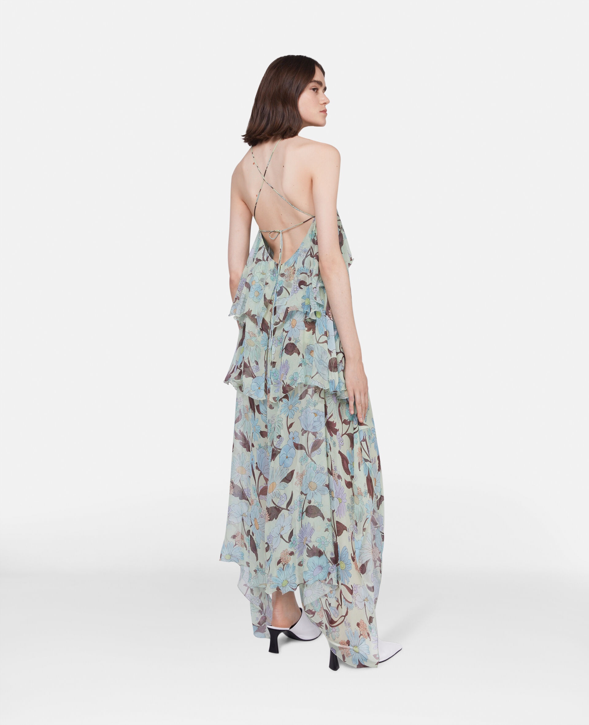Lady Garden Print Silk Chiffon Halterneck Dress - 3