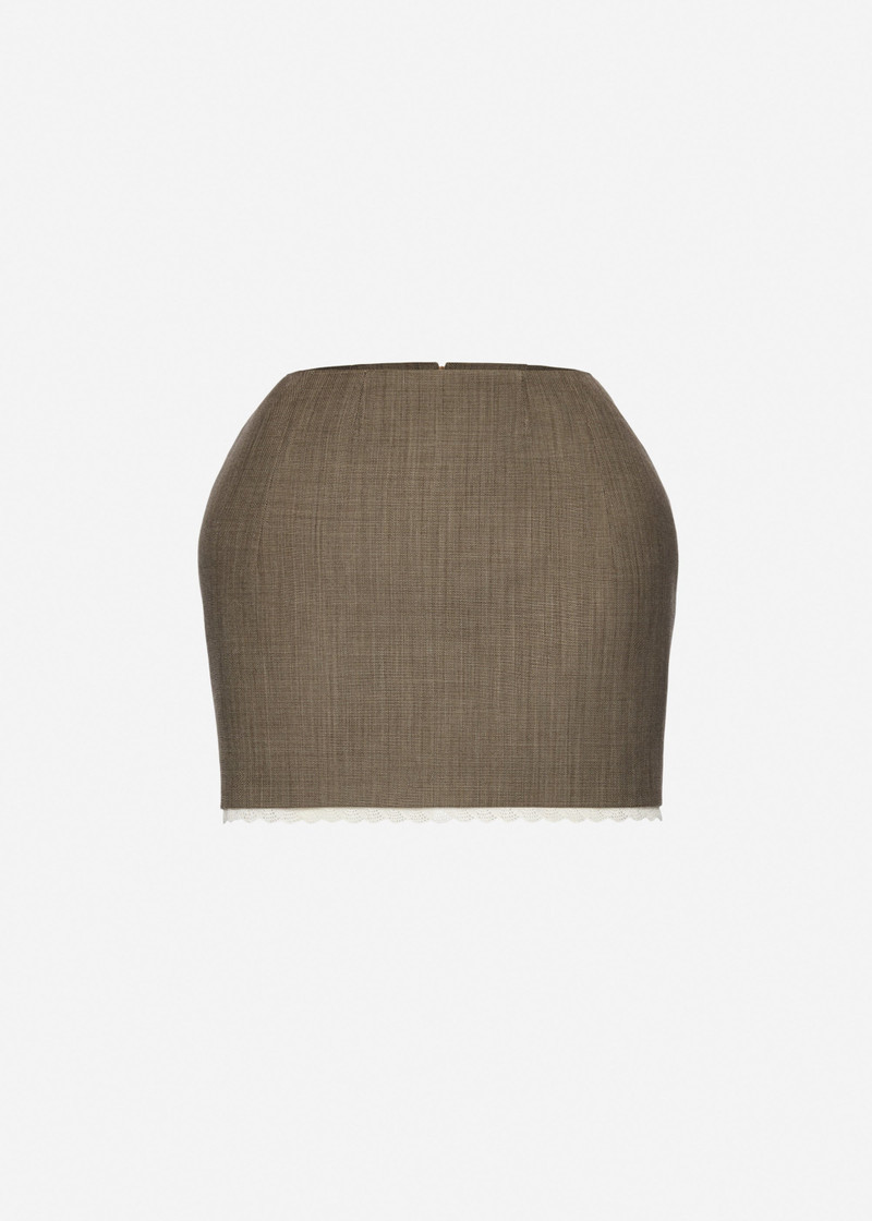 Wool mini skirt with lace trim in beige 1
