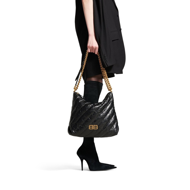 BALENCIAGA Women's Crush Medium Hobo Bag Quilted  in Black outlook