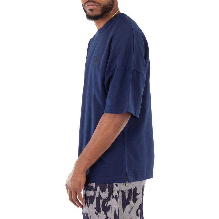 Alexander Mcqueen Men's Midnight Blue / Tonal Logo-Print Cotton T-Shirt - 3