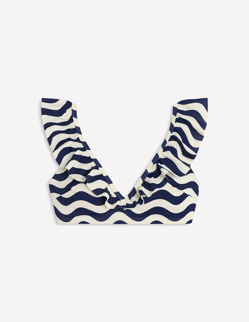 Evia Ruffle Bikini Top-French Navy, Mono Wave 8