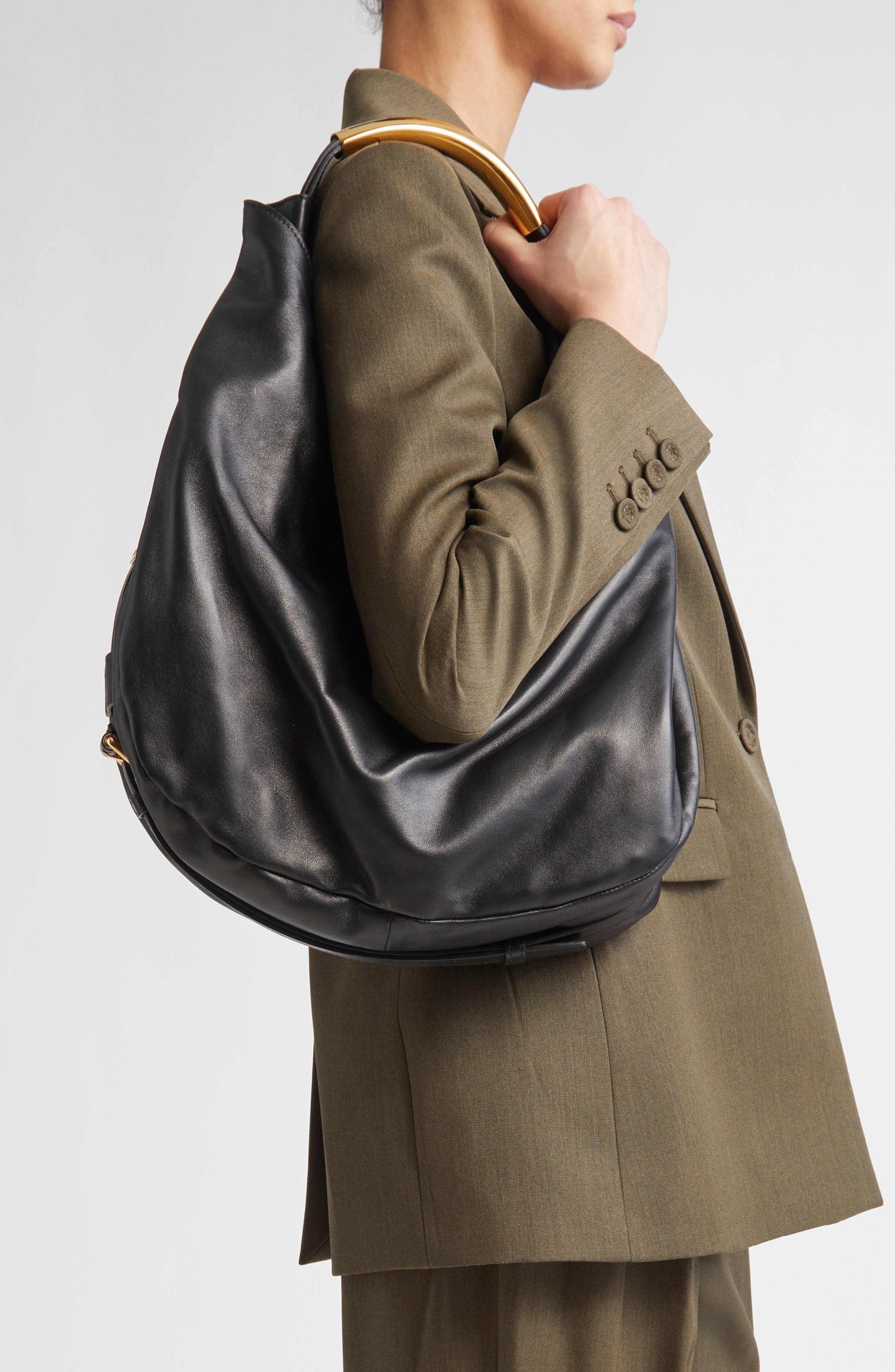 Moschino Handle Me Leather Hobo Bag in Black at Nordstrom - 2