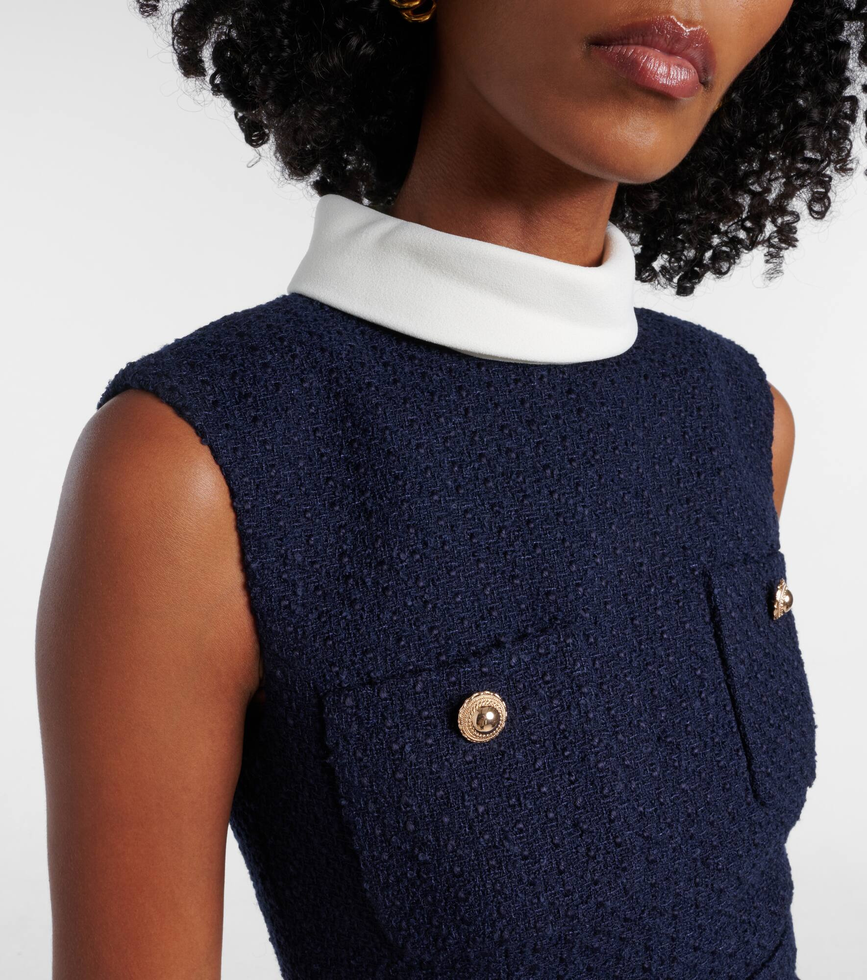Bouclé and satin midi dress - 4