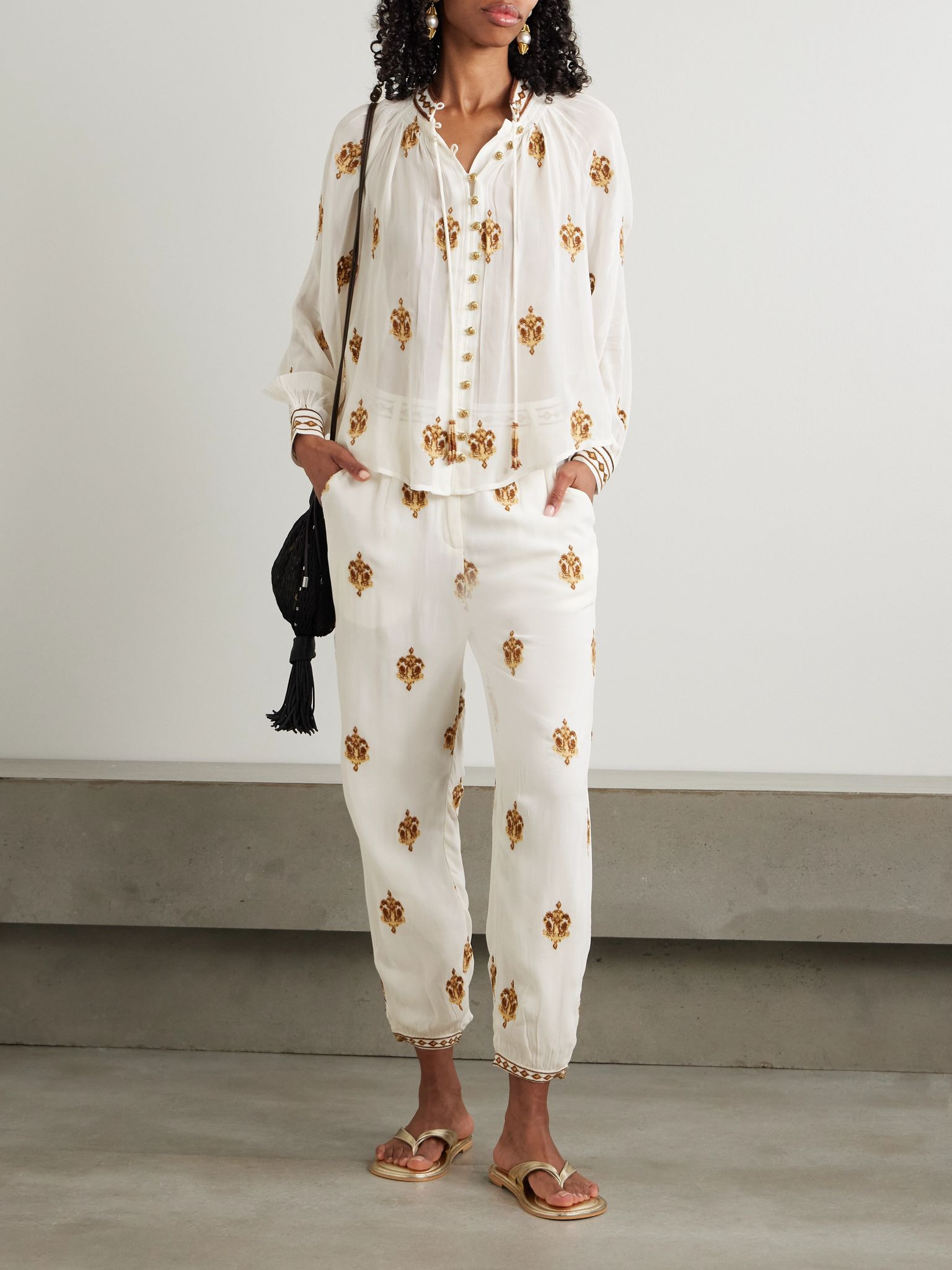 Anchor Tapestry gathered embroidered georgette blouse Off-white - 2