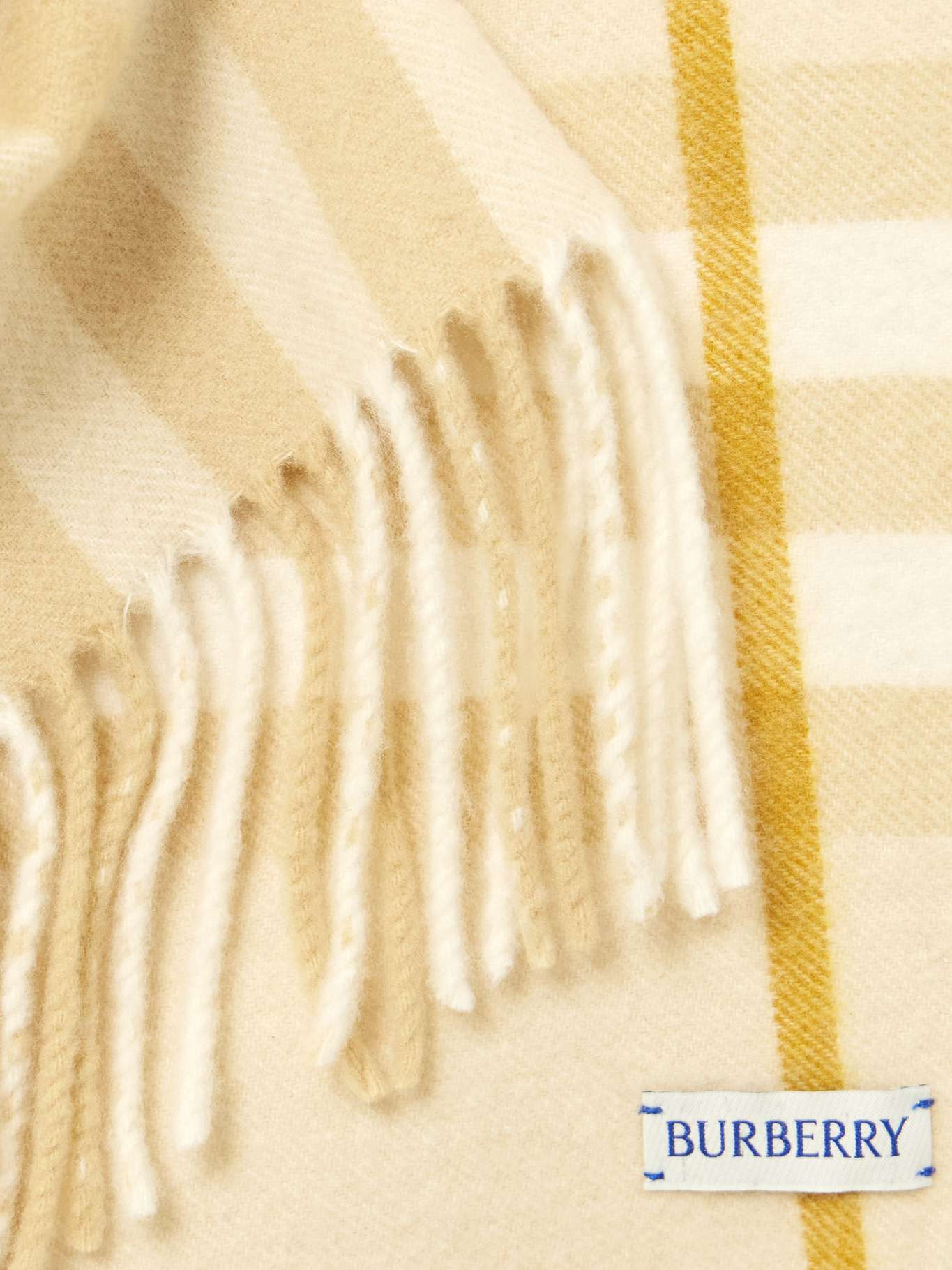 Fringed checked cashmere scarf Cream - 3